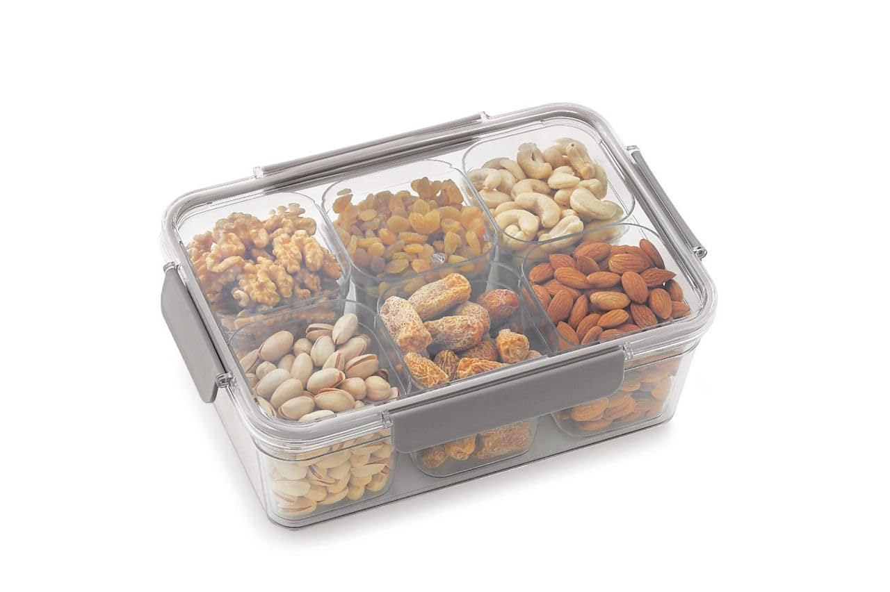 Inkulture Divided Serving Tray With Lid, Square Clear Snack Serving Tray With 6 Compartments, Snack Platters Organizer With Hand
