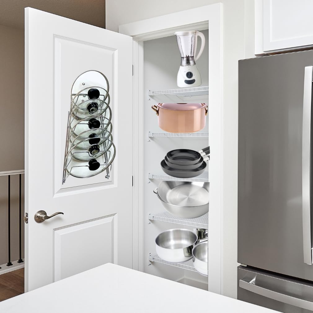 Evelots 6 Pot Lid Organizer For Cabinet Or Pantry Wall - Cupboard Door Pots And Pans Organizer - Glass Or Metal Pan Covers Cabin