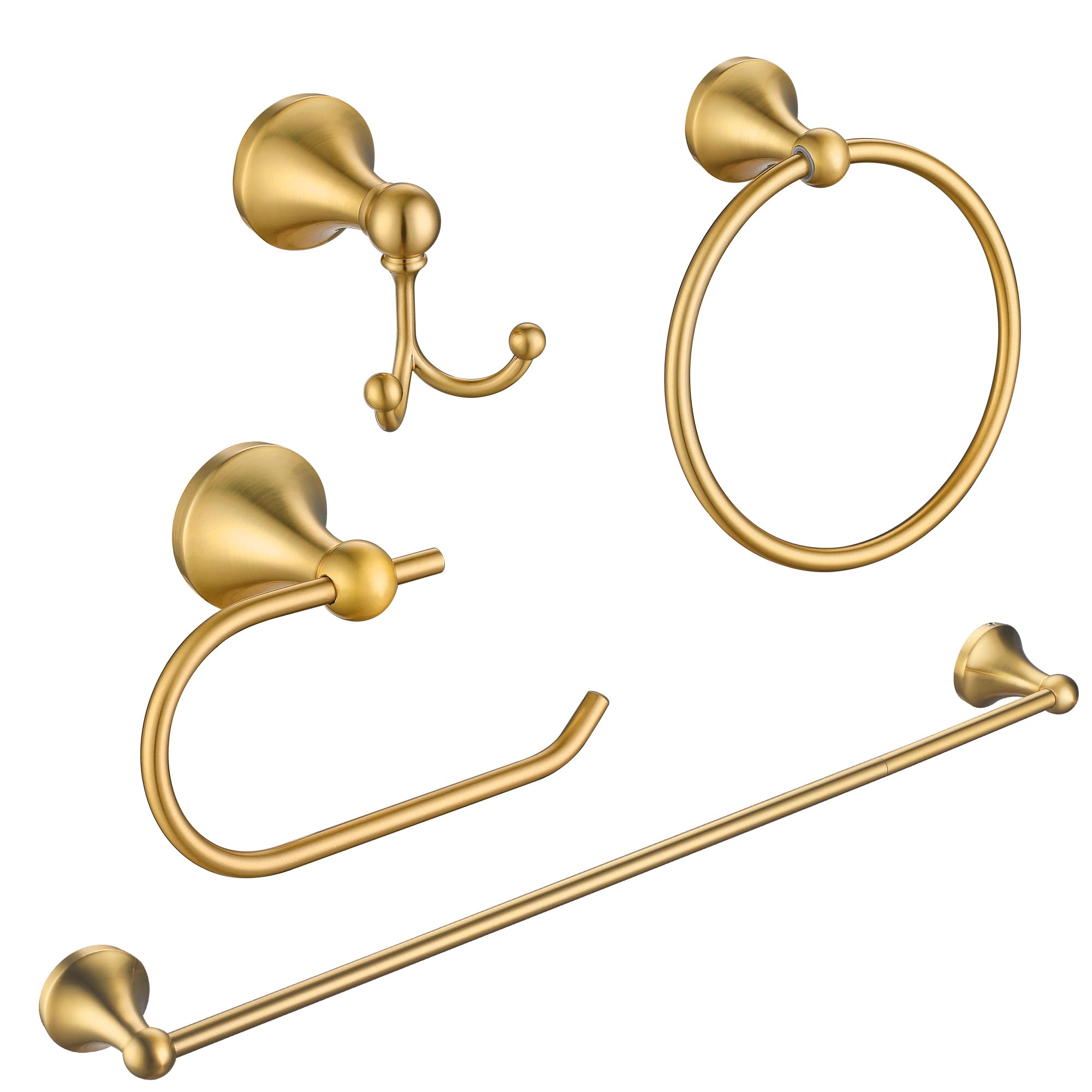 Fropo 4 Piece Gold Bathroom Hardware Set - Brushed Gold Bathroom Accessories, 23.6 Inch Towel Bar | Towel Hook | Toilet Paper Ho