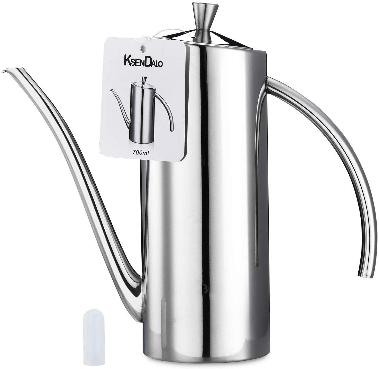 Ksendalo Sus304 Stainless Steel Oil Can(700Ml/0.74Quart) - Leakproof Cruet With Spout For Easy Precision Pouring Of Olive Oil, V