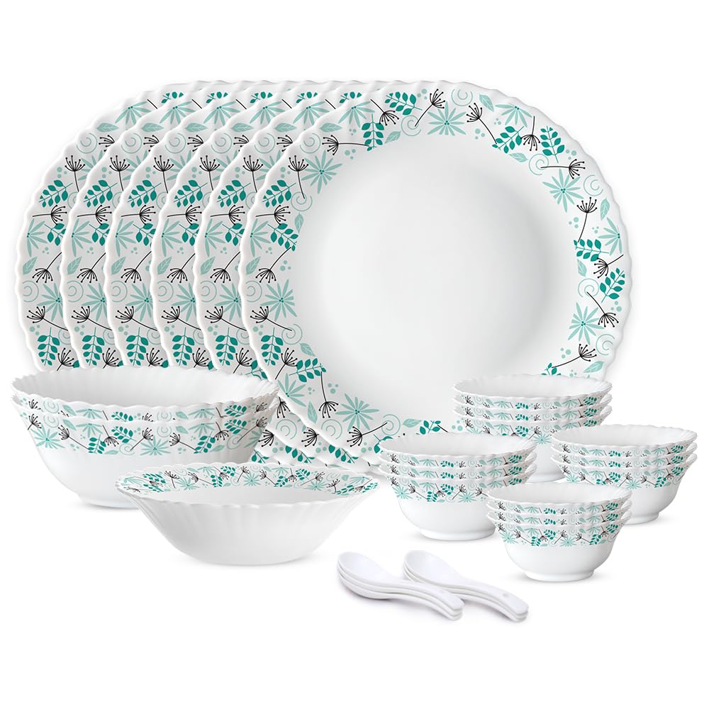 Larah By Borosil Silk Series Stardust Opalware Dinner Set | 27 Pieces For Family Of 6 | Microwave & Dishwasher Safe | BoneAsh F