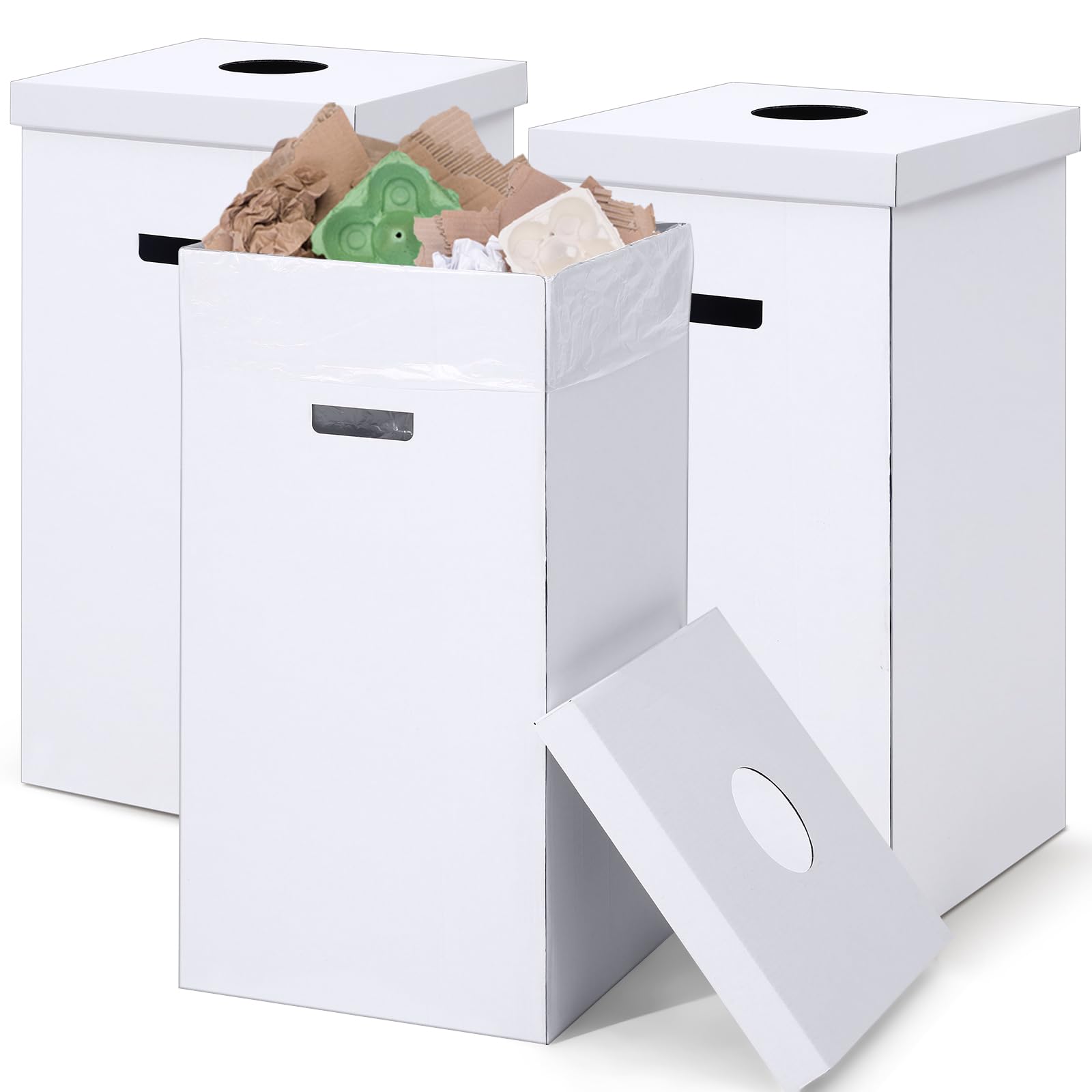Kritkin 3 Pcs Cardboard Trash Cans with Lid Disposable and Reusable Corrugated Cardboard Trash Cans Recycling Bins Bulk with 6 G