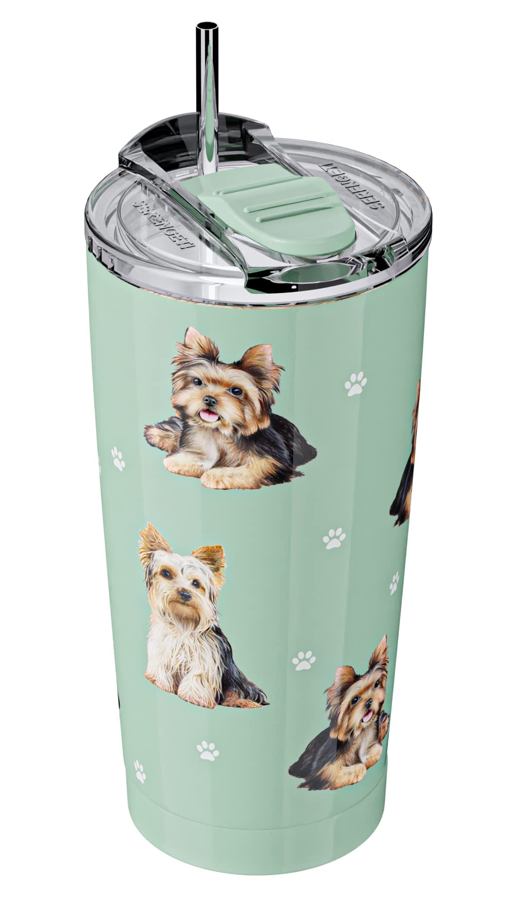 Yorkie Serengeti 16 Oz Stainless Steel, Vacuum Insulated Tumbler With Spill Proof Lid - 3D Print - Insulated Travel Mug For Hot