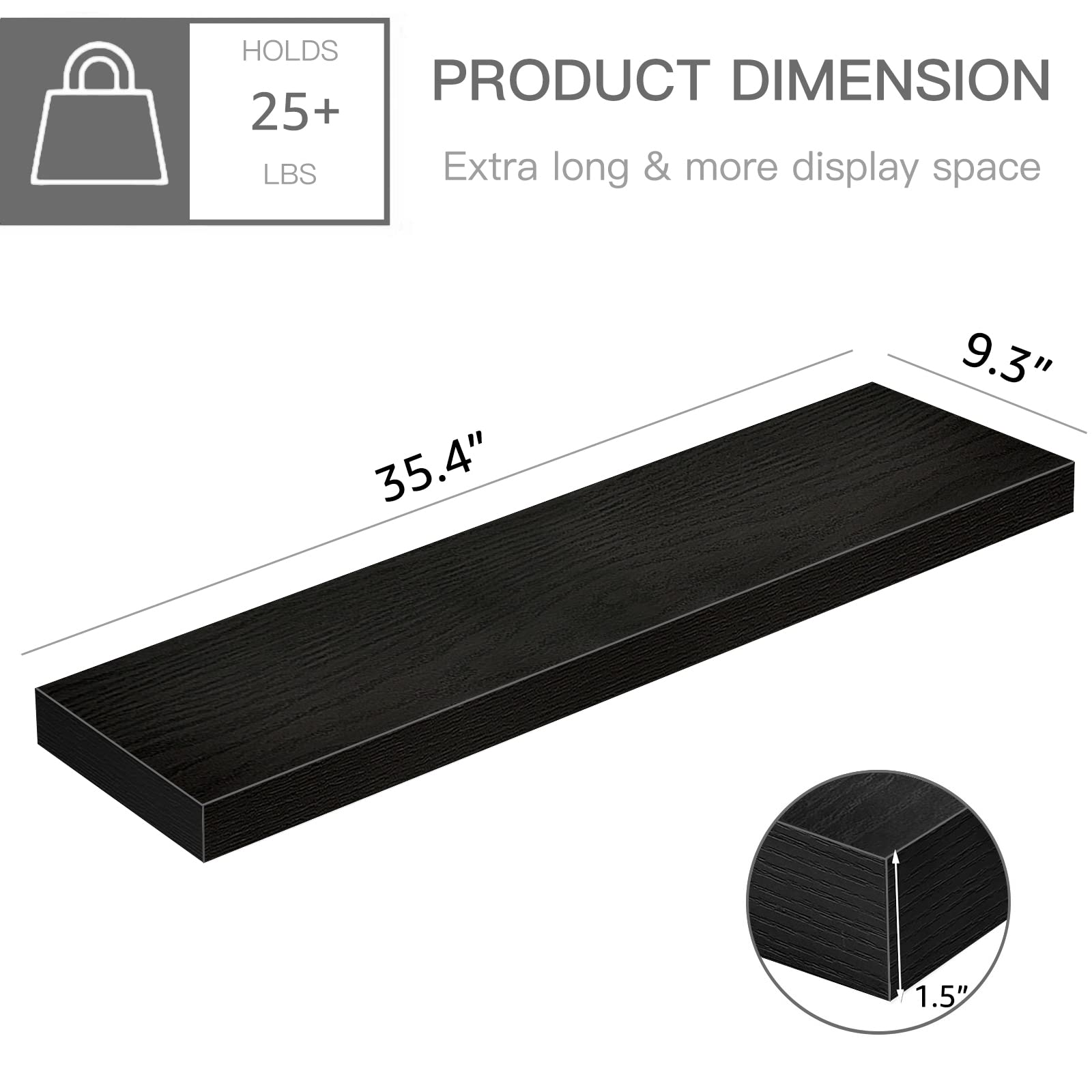 Qeeig Bathroom Shelves 36 Inches Long Floating Shelf For Wall 36 X 9 Inch Set Of 2, Black (008-90B)