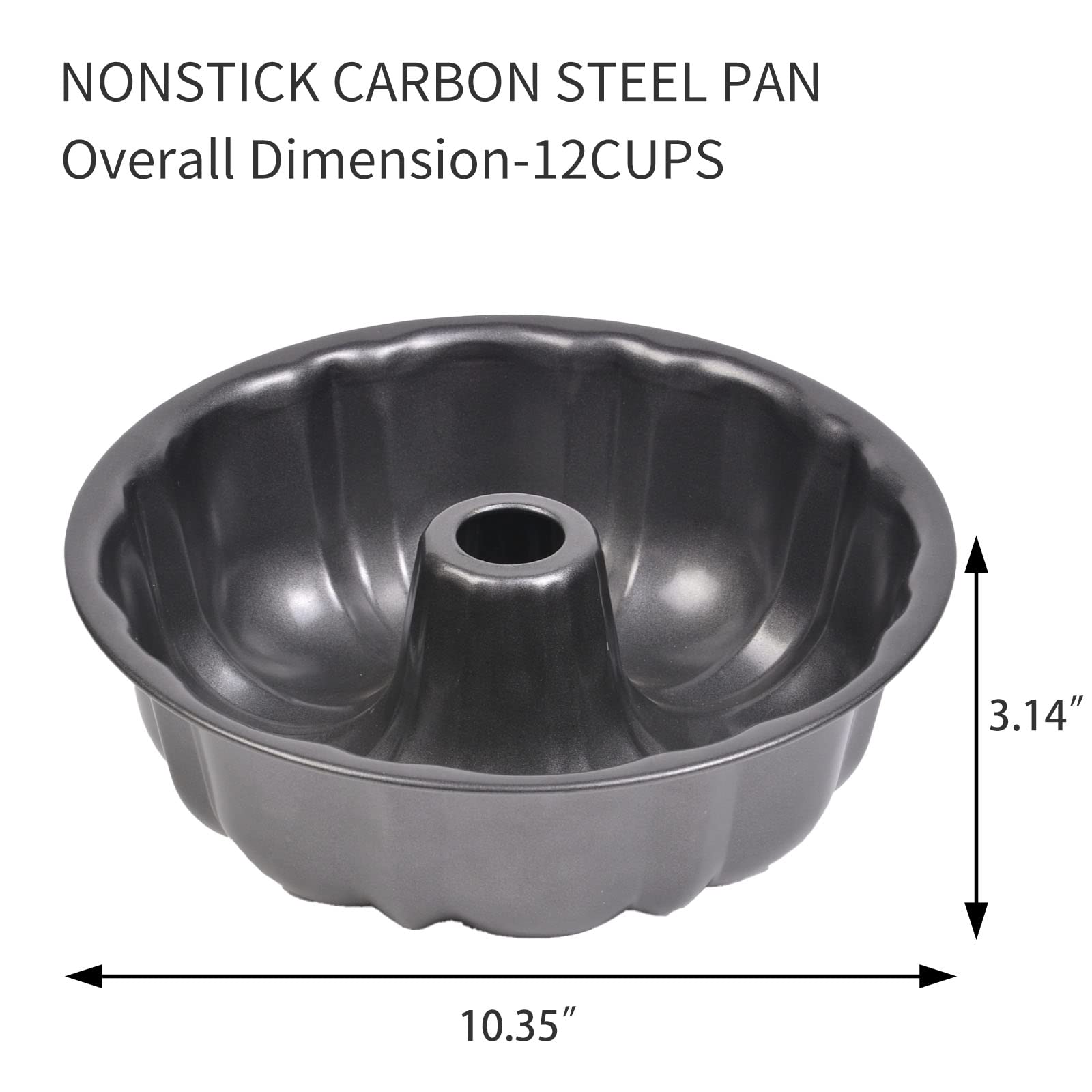 Cake Pan, 12 Cup Premium Fluted Cake Pan For Baking, 10In Non-Stick Cake Pan, Heavy Duty Carbon Steel Tube Pan Baking Mold