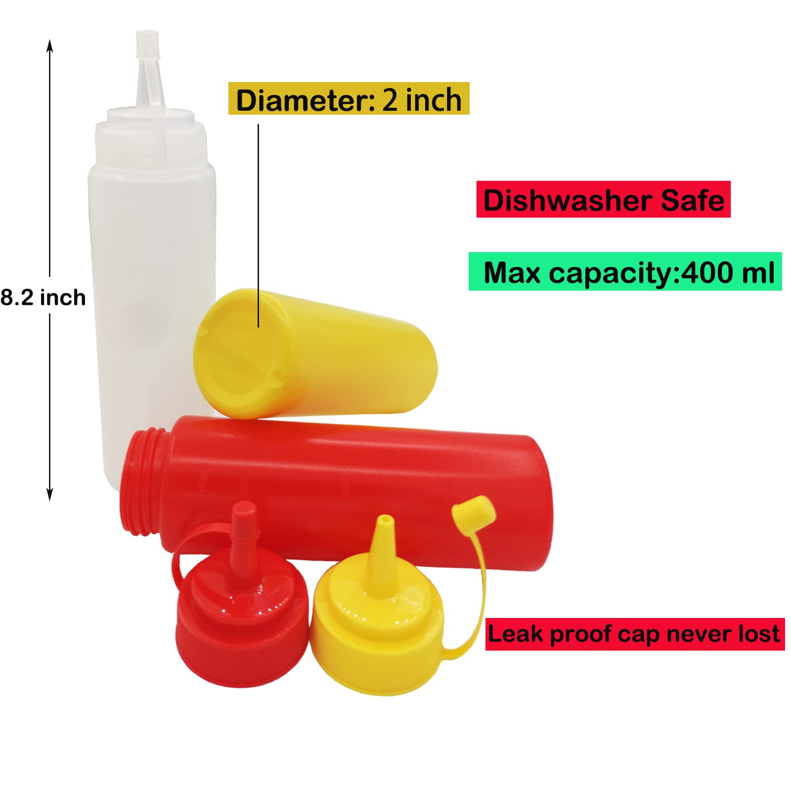 Condra Field Condiment Sauces Squeeze Bottles - (3Pcs-13.5Oz),With Leak-Proof Cap And Scale Line.Plastic Squeeze Squirt Bottles