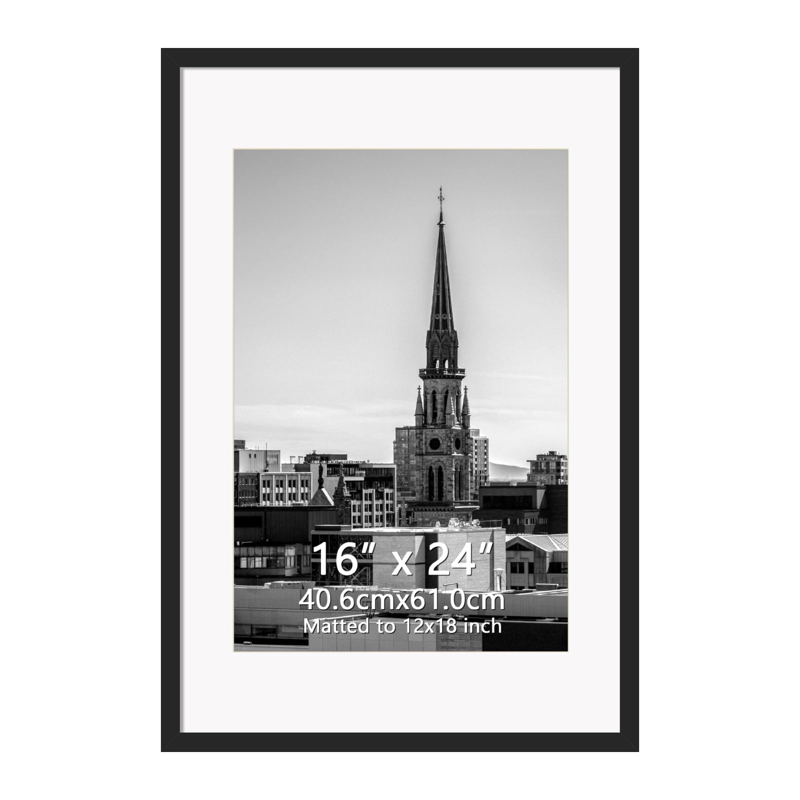 Hoikwo 16x24 Black Plastic Frame with Plastic Cover, Display Pictures 12x18 with Mat or 16x24 Without Mat, 1 Pack 16 by 24 Frame