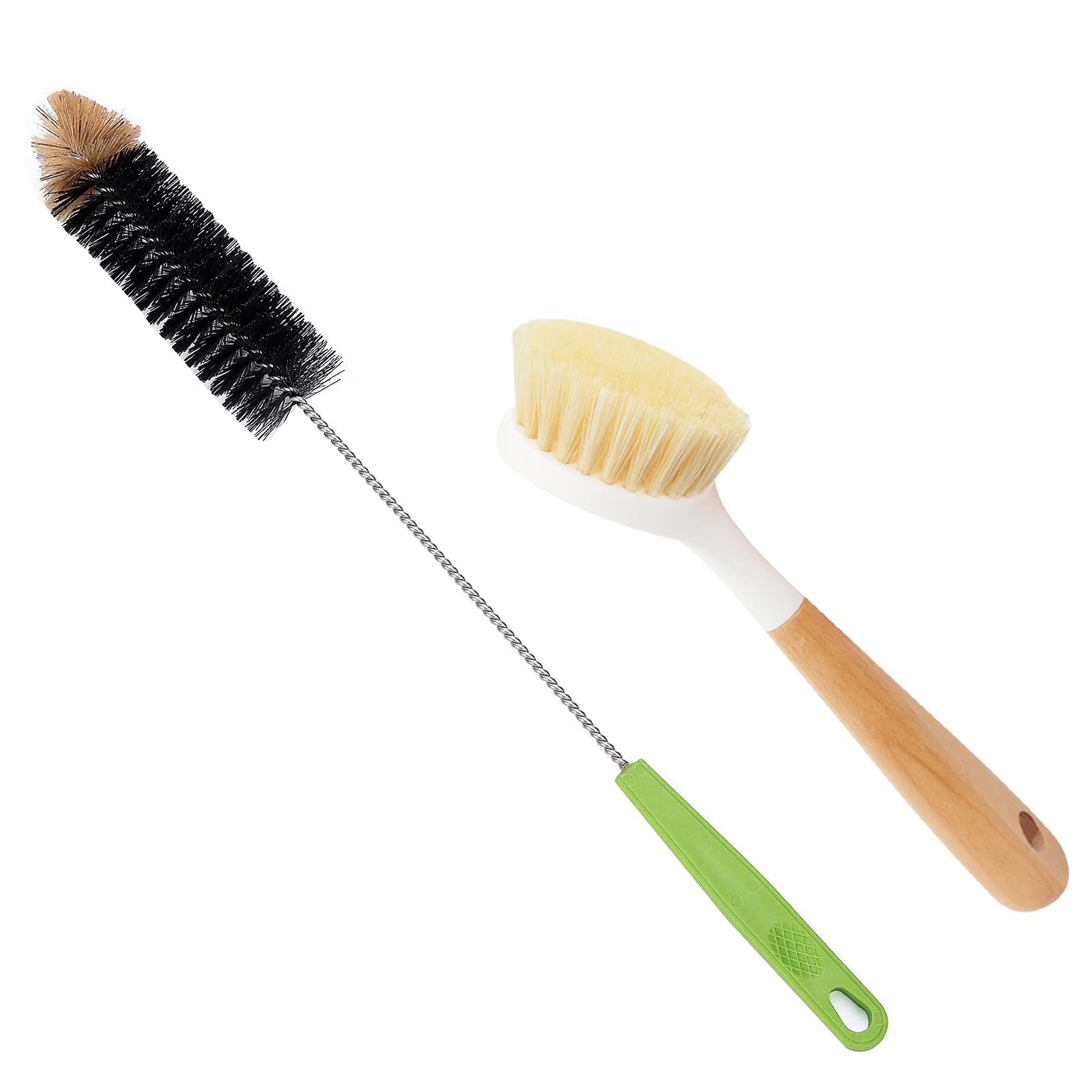 Dish Brush, Bottle Brush And With Bamboo Handle Cleaner Brush-Skillet Scrubber With Tough Nylon Bristles For Scrub Brush For Pan