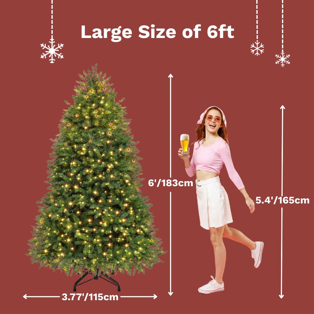 DWVO Bell Shaped Prelit Christmas Tree 6ft, Atificial Christmas Tree with 450 LED Lights Includes Metal Stand, Full Green Xmaxs