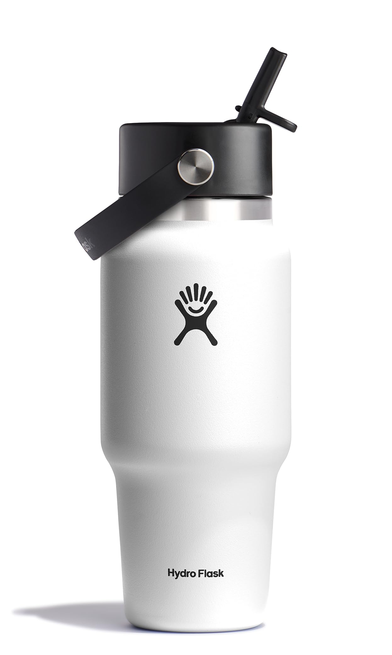 Hydro Flask Travel Water Bottle - Insulated Stainless Steel - Wide Straw Lid, Non Spill, Leakproof in 24 Oz White