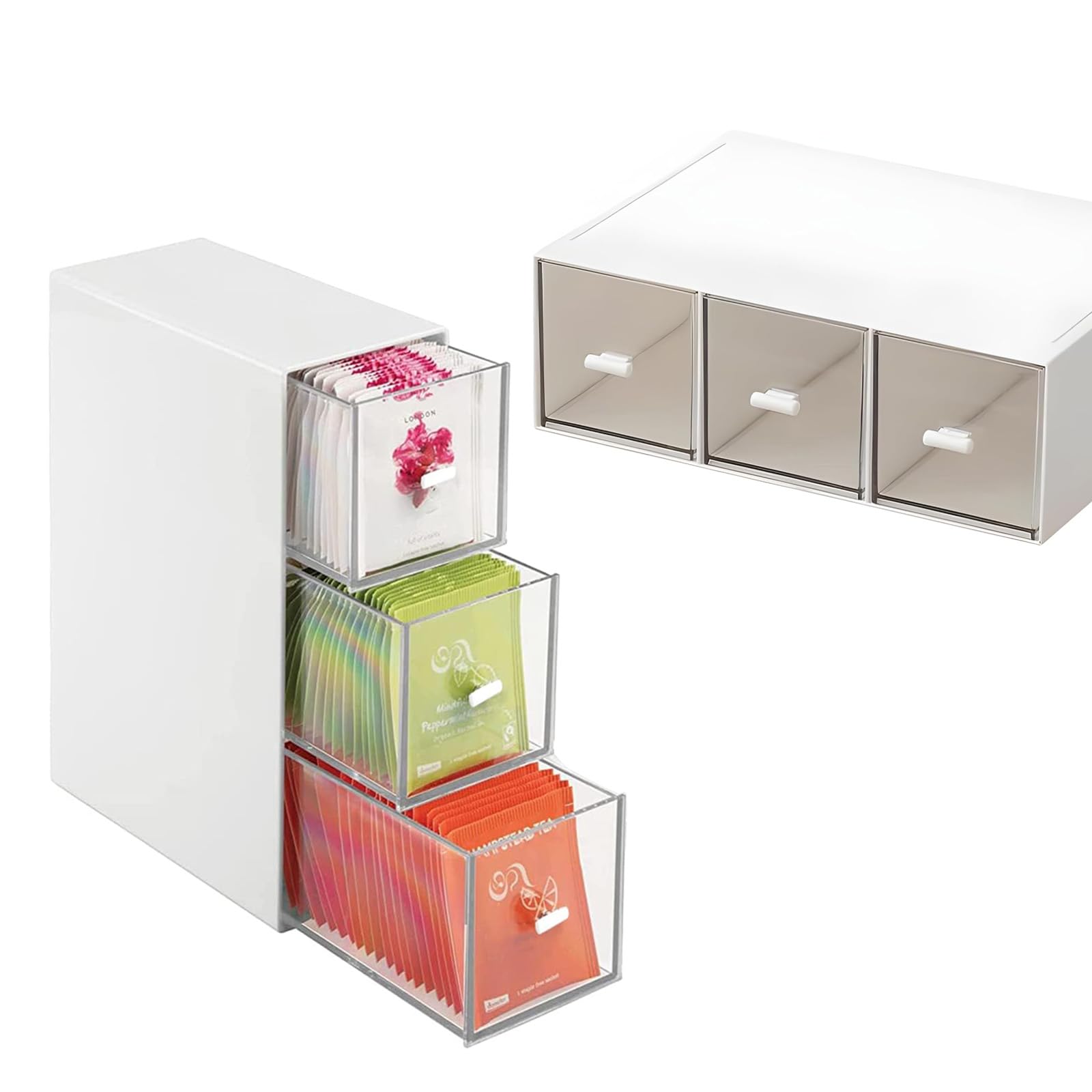 Plastic Tea Bag Organizer with 3 Drawers for Tea Bags, Sugar Packets