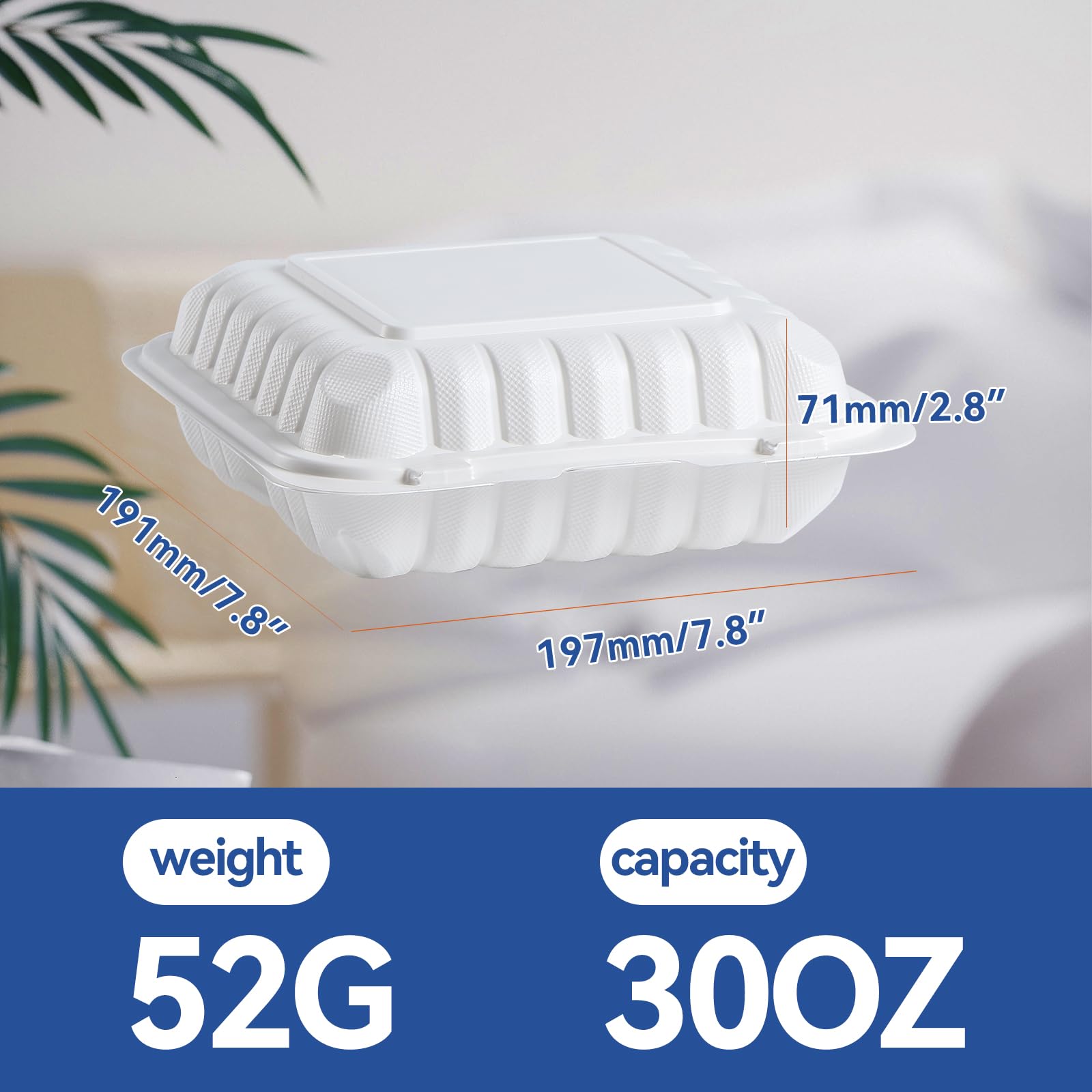 Ekosavor To Go Containers, 7.8'' Plastic Clamshell Food Containers With Lids Disposable 30 Oz Bpa-Free 65-Pack 3 Compartment Hea