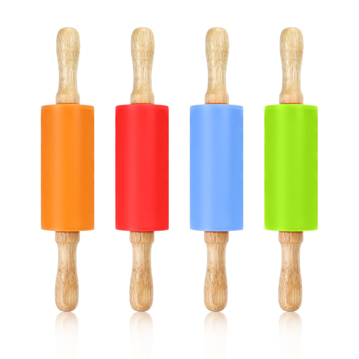 Faxco 4 Pack Mini Rolling Pin For Kids, 9 Inch Wooden Handle Rolling Pin Non-Stick Silicone Rolling Pins For Children Cake Bakin