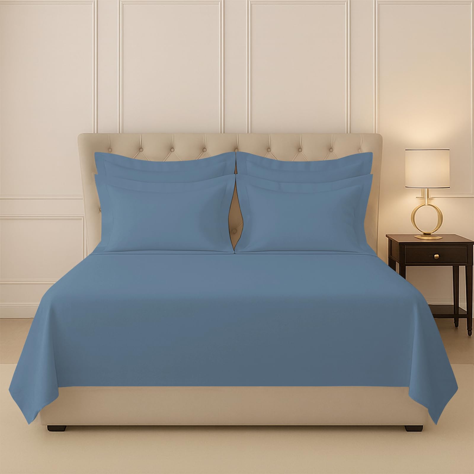 Pizuna 100% Cotton Bedsheet Super King Size Dusty Blue, 400 Thread Count Long Staple Combed Cotton Flat Bedsheets 108X108 Inches