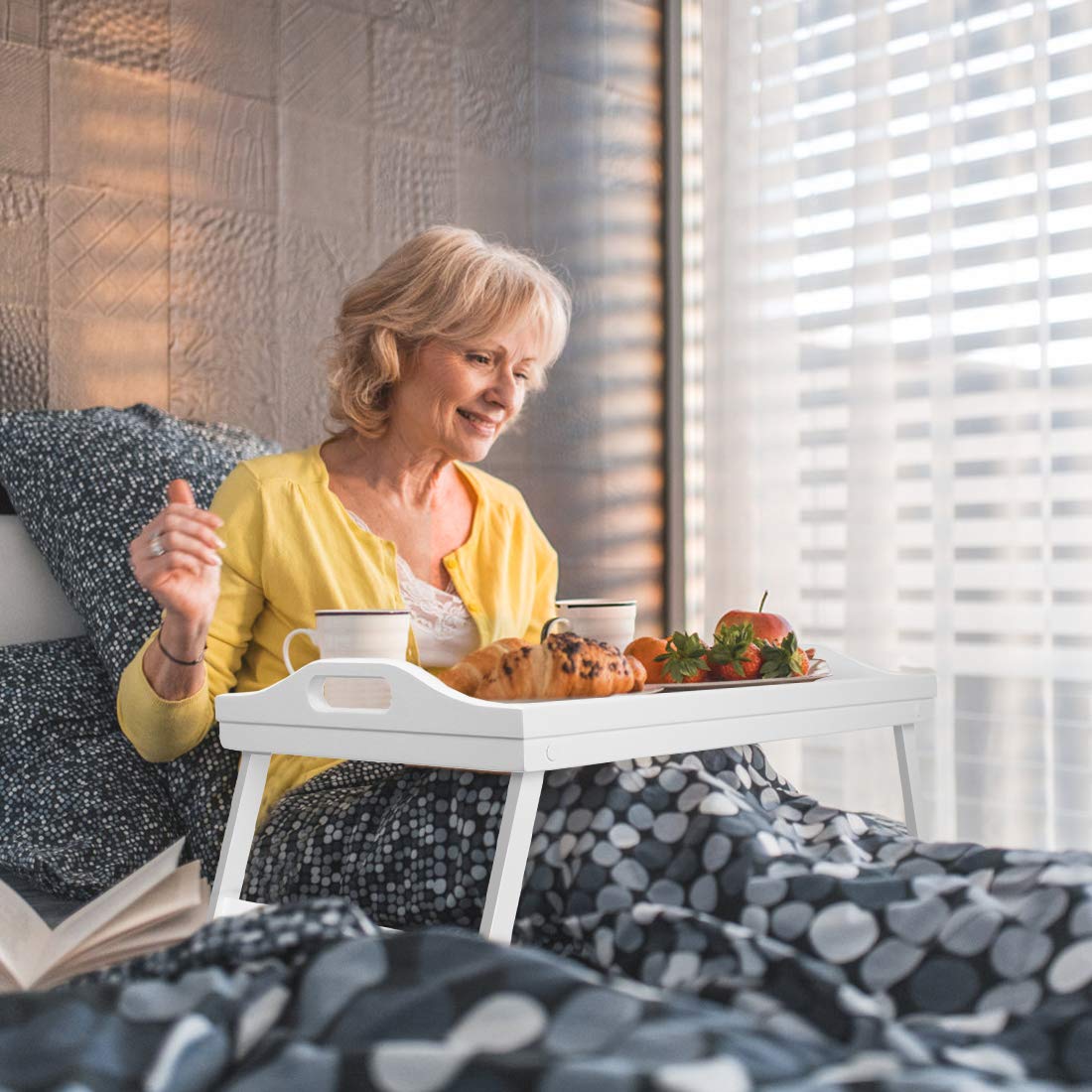 Breakfast Tray Table With Folding Legs Serving Tray Bamboo Dinner Trays For Platter Laptop Desk Bed Table Kitchen Serving Tray S