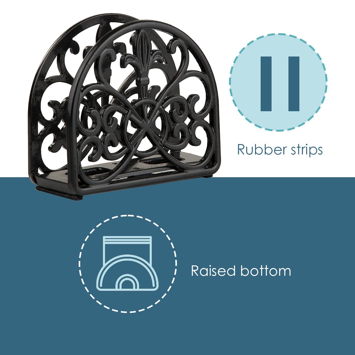 Fleur De Lis Design Cast Iron Napkin Holder, By Home Basics (Black) / Napkin Holders For Kitchen/Table Napkin Holder With Non-Sk