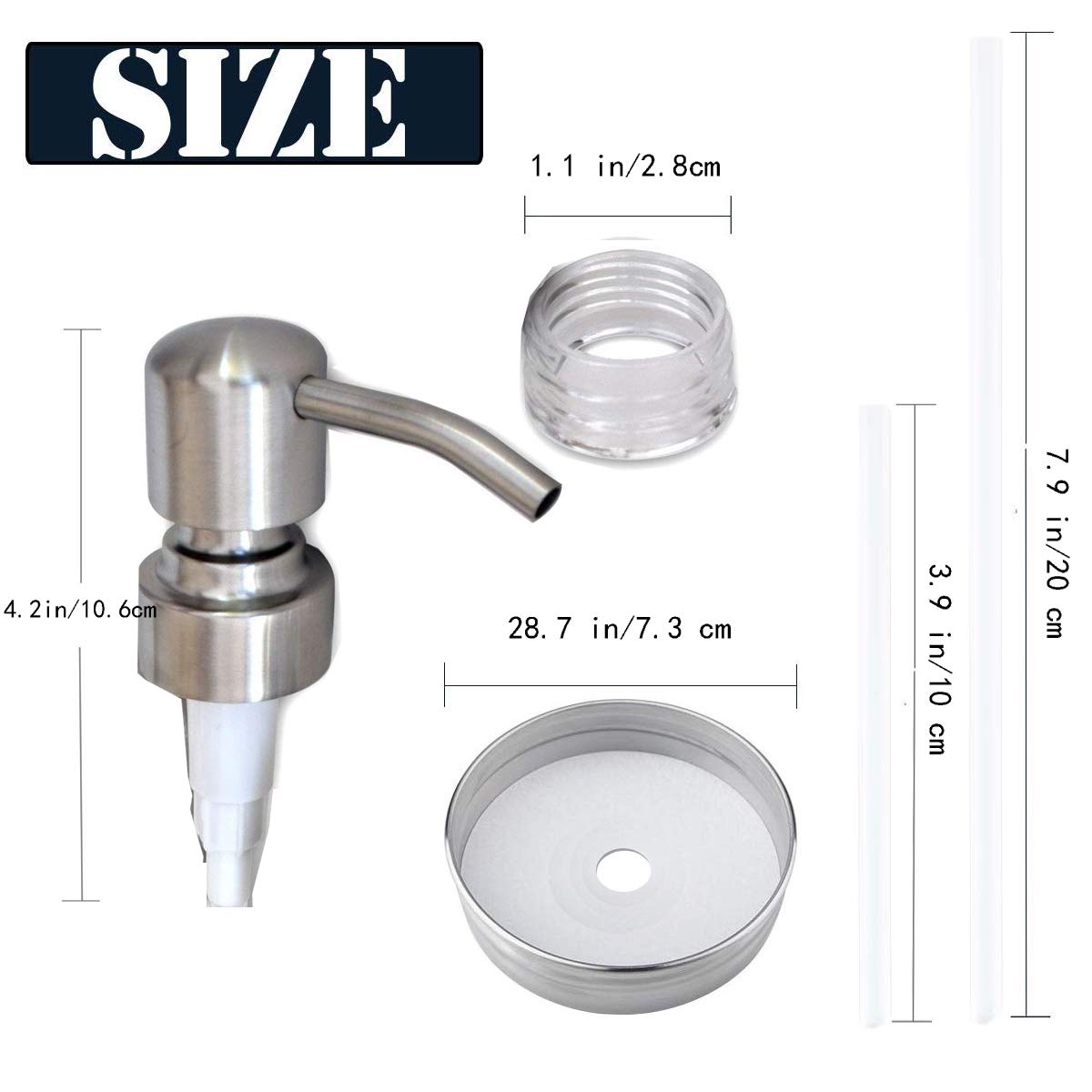 Mason Jar Soap Dispenser Lid And Pump Replacement Brushed Stainless Steel Rust-Proof Leak-Proof For Regular Mouth Size Lid Or Mo