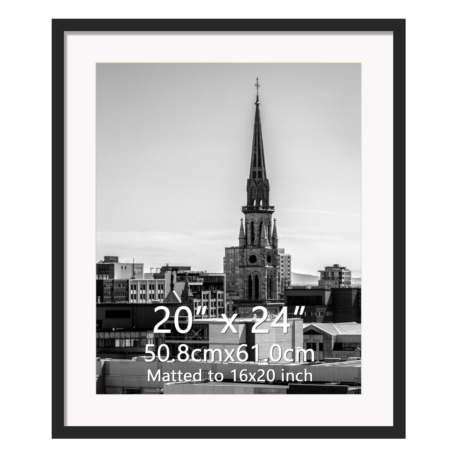 Hoikwo 20x24 Black Plastic Frame with Plastic Cover, Display Pictures 16x20 with Mat or 20x24 Without Mat, 1 Pack 20 by 24 Frame