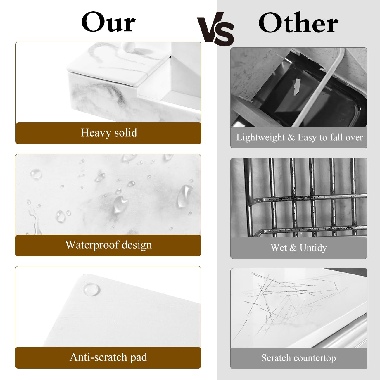 Luxspire Bathroom Counter Organizer, Marble Toothbrush Holder For Bathroom 6 Slot, Bathroom Vanity Organizer With Lid, Bathroom