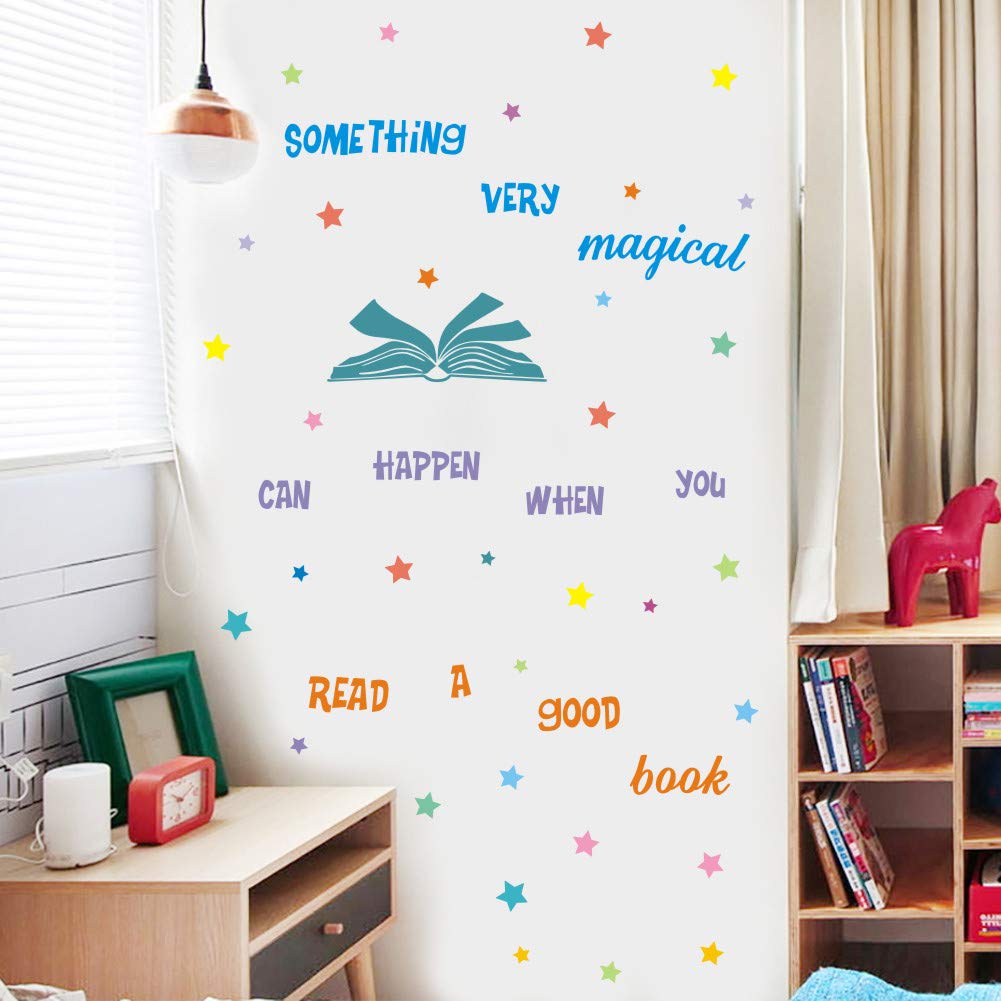 Iarttop Something Very Magical Can Happen When You Read A Book Wall Decal, Colorful Stars Inspirational Quote Sticker For Classr