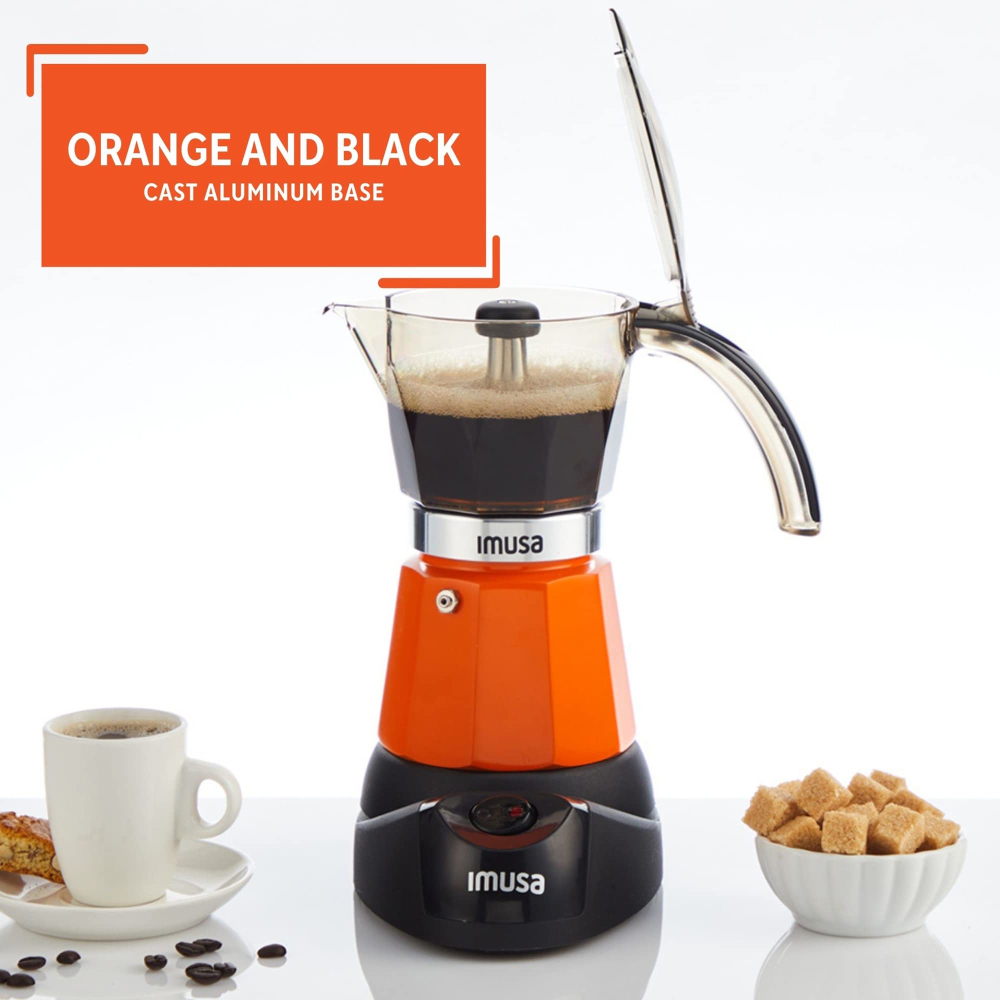 Imusa 6 Or 3Cup Electric Espresso Maker, Orange