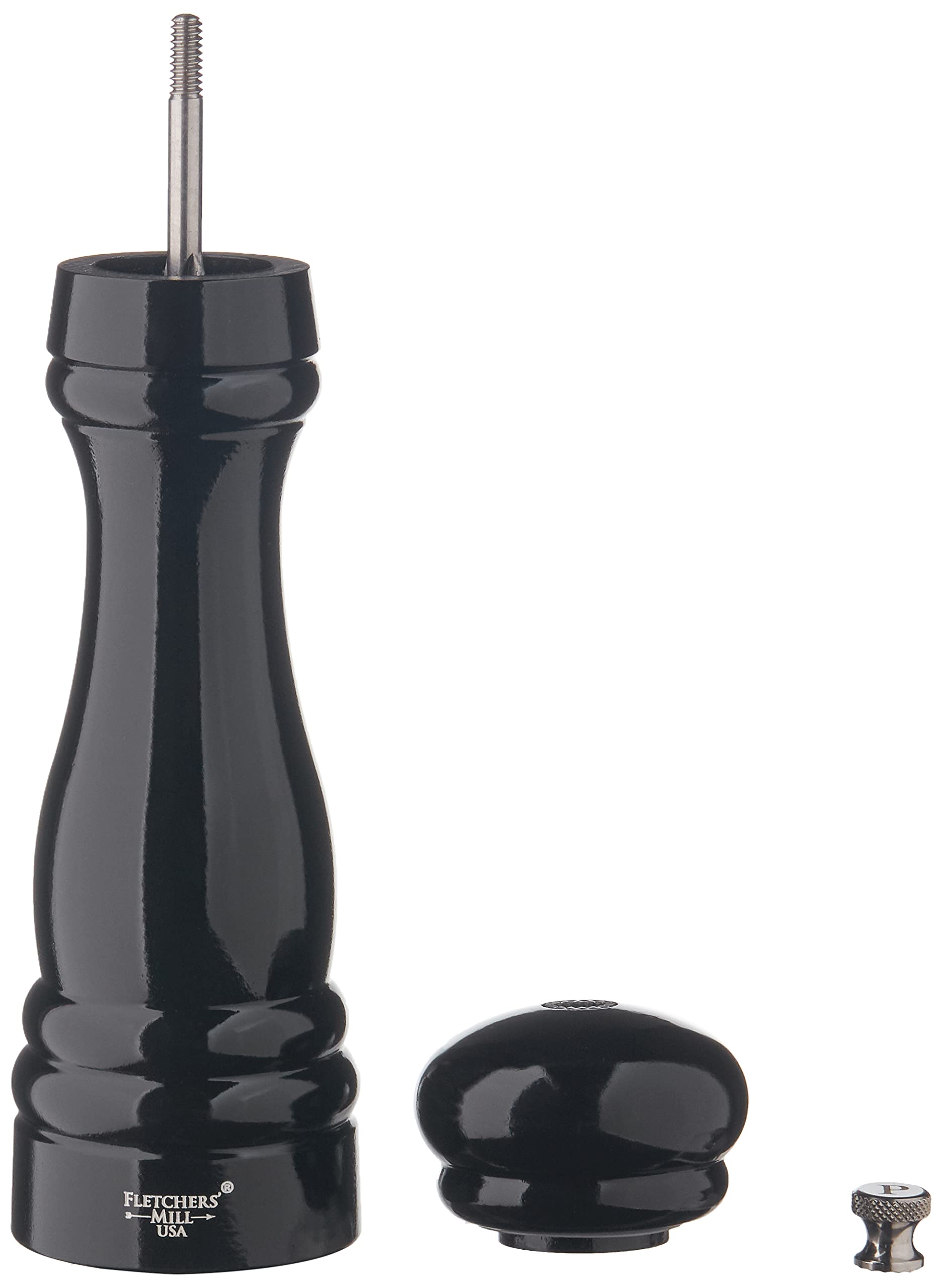 Fletchers' Mill Federal Pepper Mill, Black - 8 Inch, Adjustable Coarseness Fine To Coarse, Made In U.S.A.