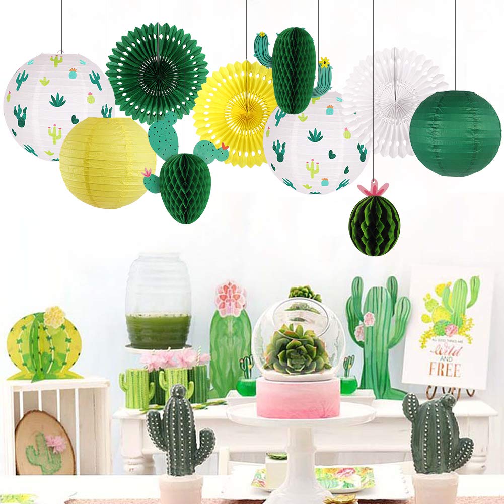 Zilue Cactus Party Decorations, Hawaiian Party Supplies Tropical Hanging Paper Lanterns Cactus Honeycomb Tissue Paper Fans For L