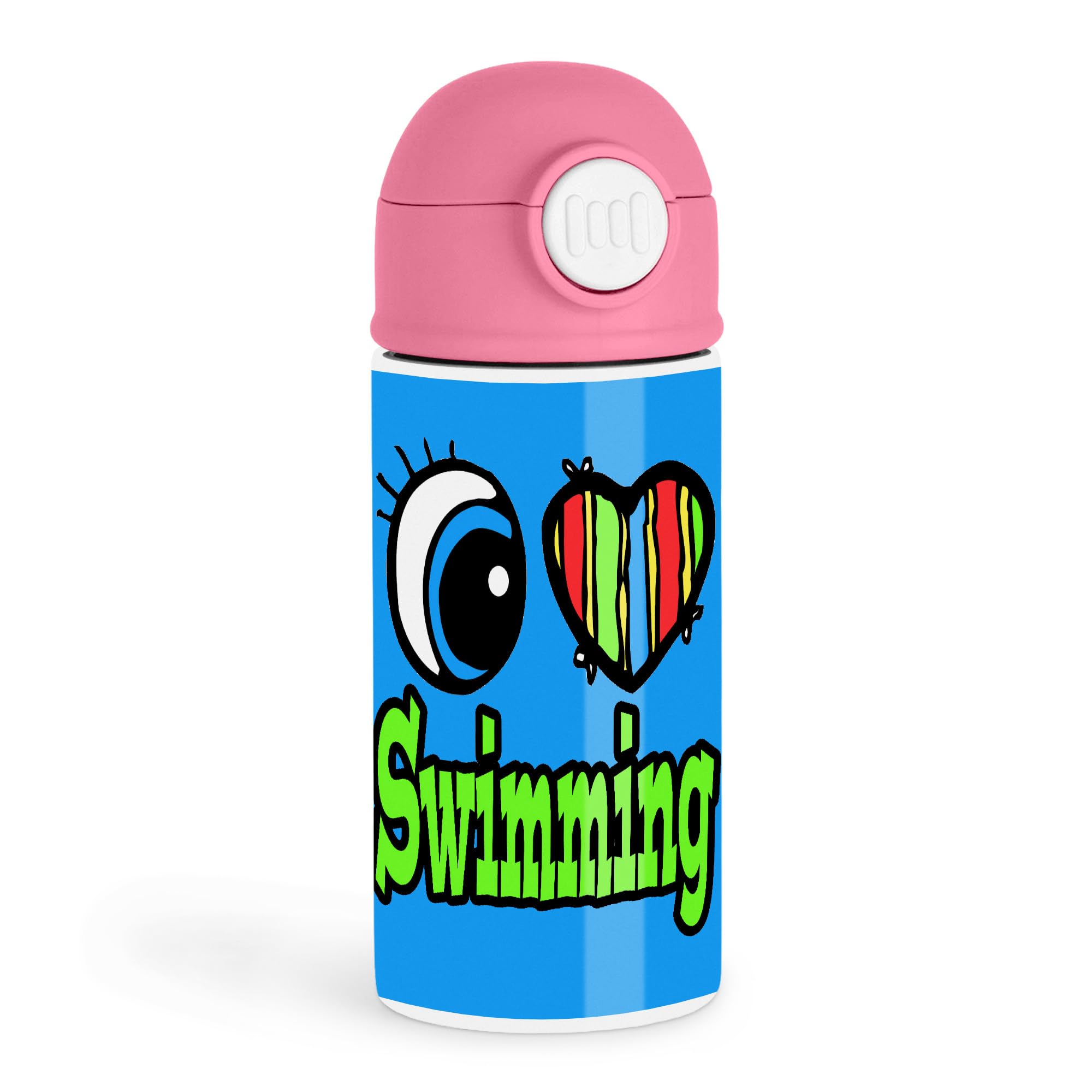 3dRose Sweet Swim Enthusiast 12oz Kids Pink Bottle  I Love Swimming  Pool Party, Beach Day