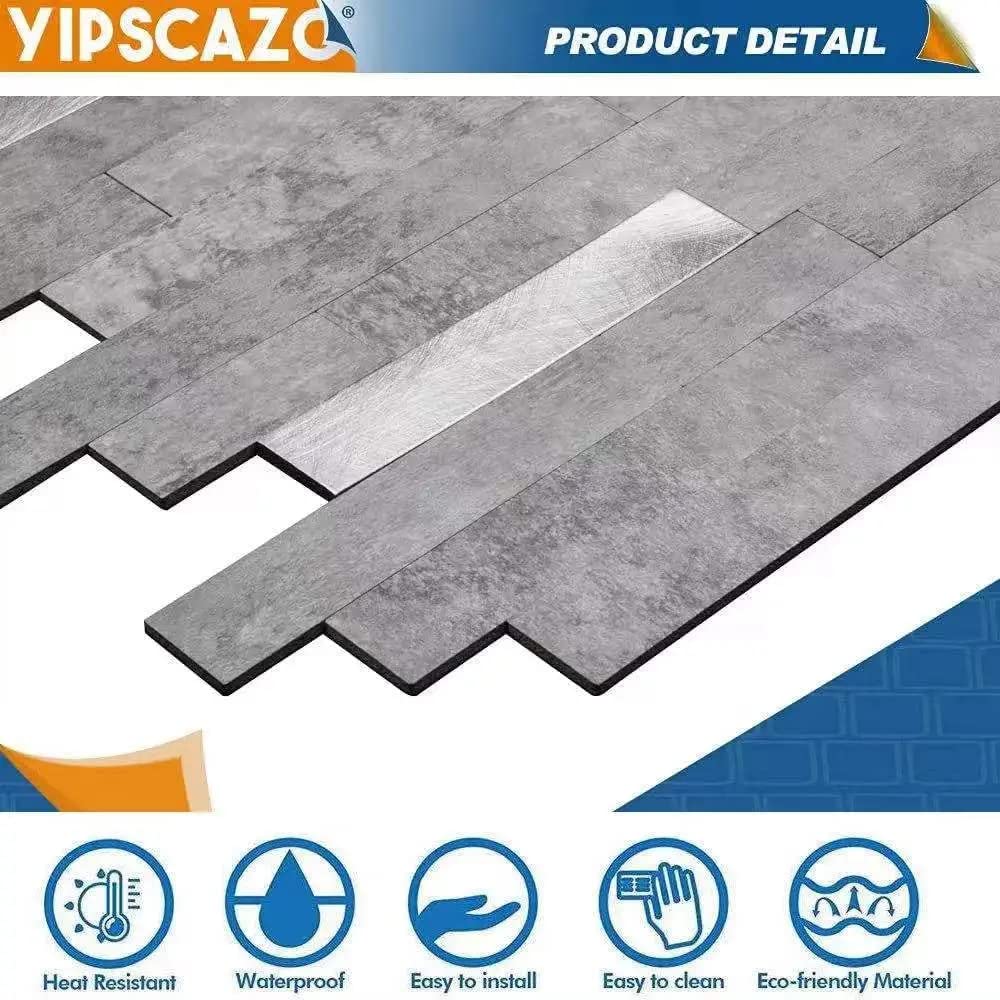 Yipscazo 1 - Sheet Peel and Stick Stone Metal Tile Backsplash, Stick on Tiles for Backsplash Kitchen, Bathroom, Laundry Room, Ca