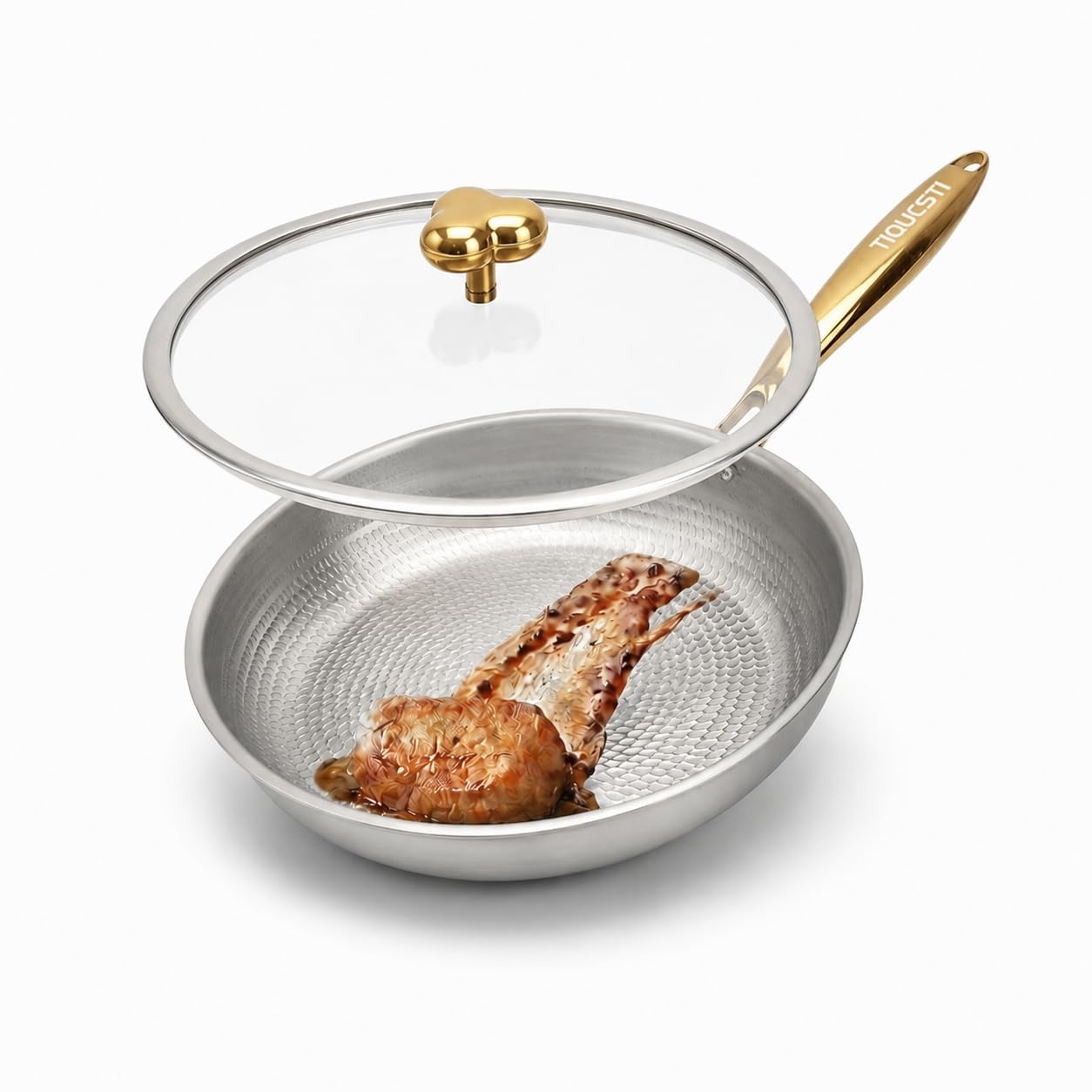 TIQUCSTI Titanium Pro Pans for Cooking, 12 Nonstick Frying Pan with Lid