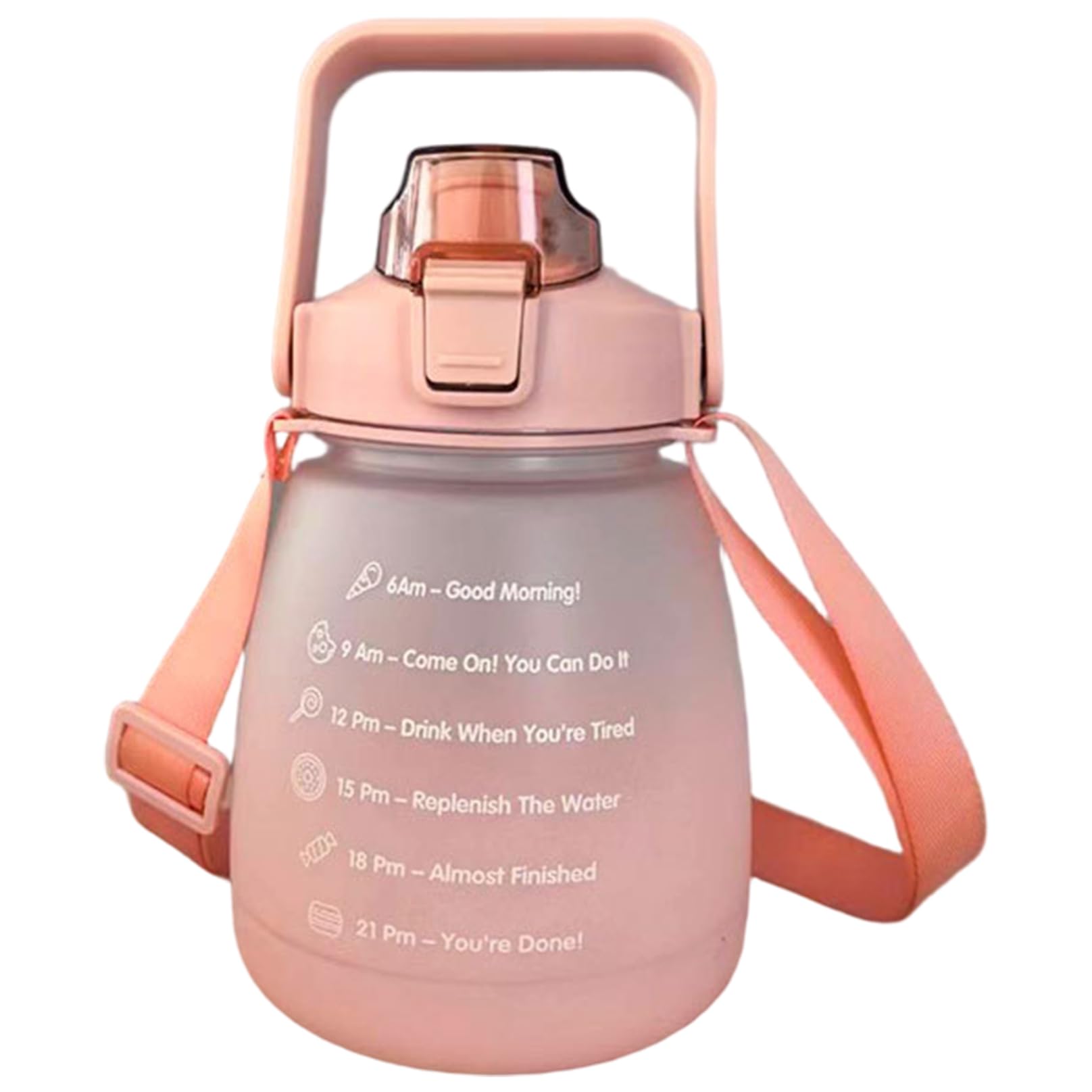 Kawaii Water Bottle with Straw and Shoulder Strap, 1300ml Cute Large Capacity FoodGrade Heat Resistant Water Bottles for Girls,