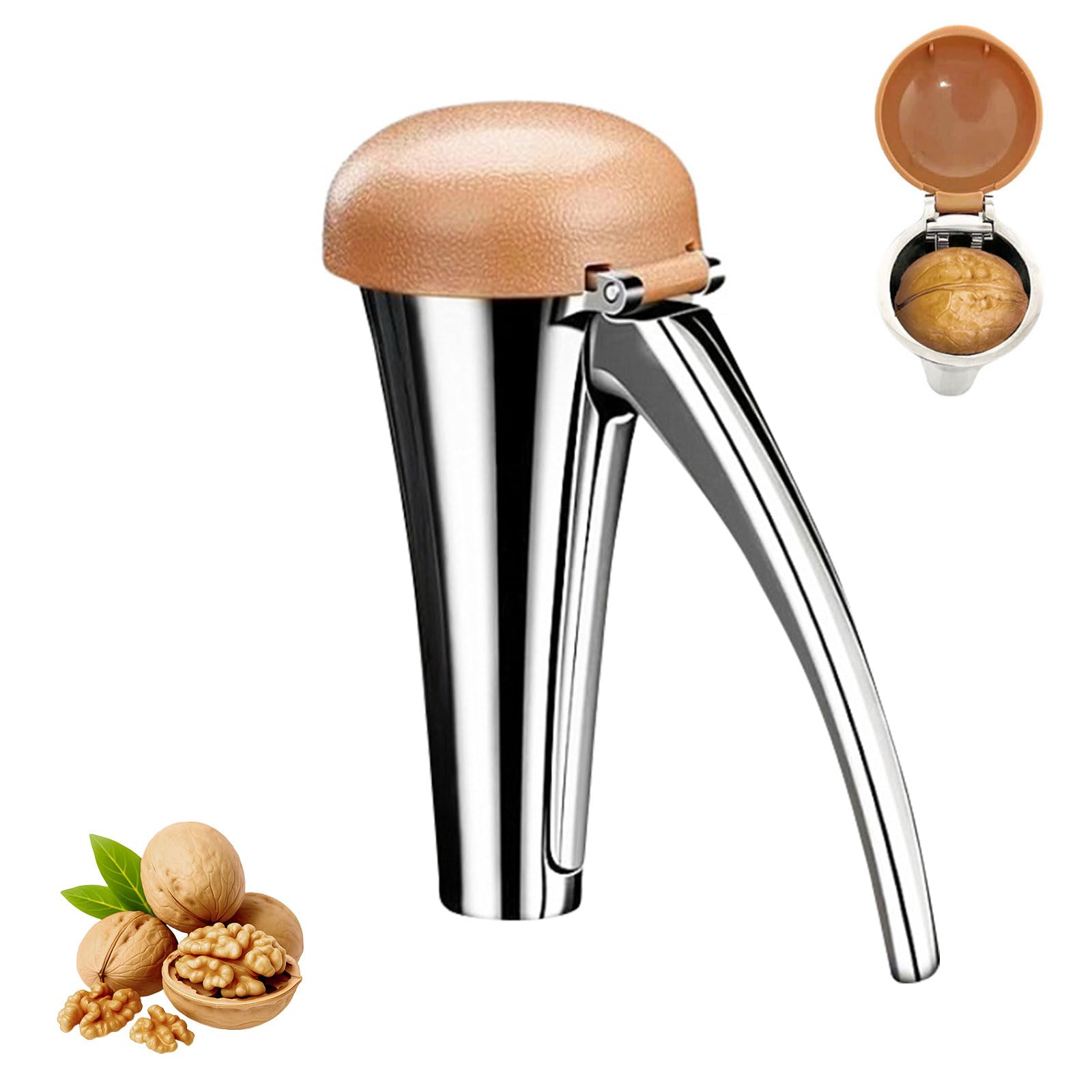 Nut Cracker, Heavy Duty Nutcracker with Splash-Proof Lid, Walnut Cracker Tool with Ergonomic and Self-Retracting Handle -Cracks 