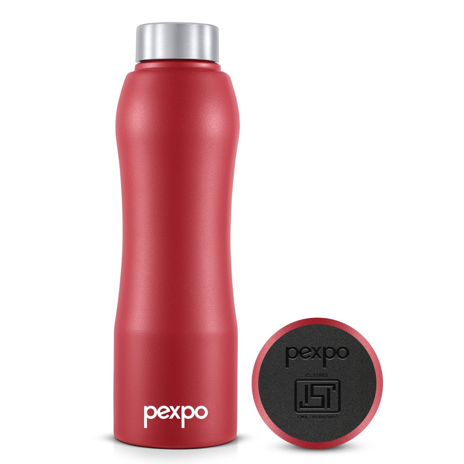Pexpo Bistro Isi Certified Stainless Steel Fridge/Sports Water Bottle 1 Litre, Crimson Red| Single Walled|Easy Grip|Leakproof Wa