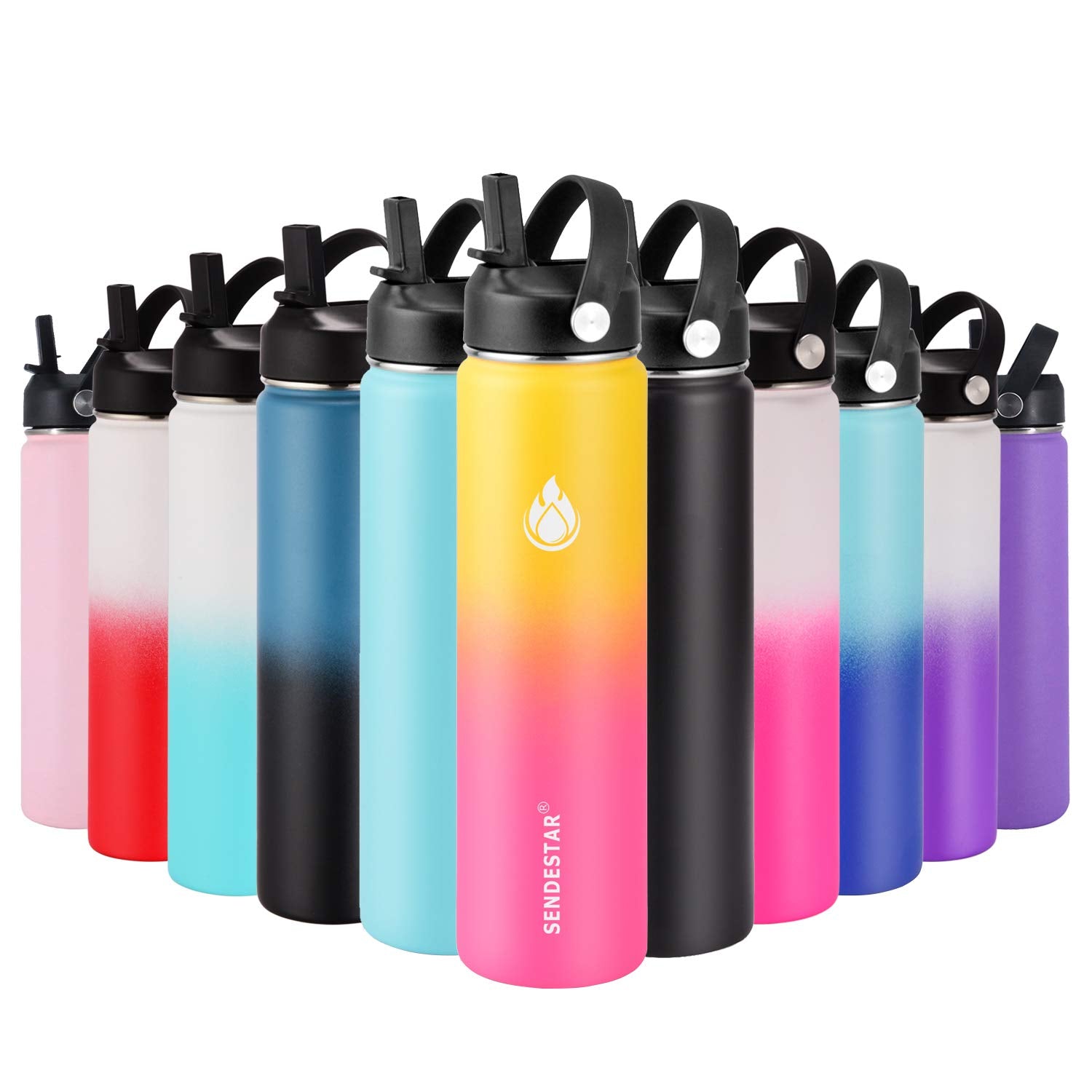 Sendestar Water Bottle 24Oz Double Wall Vacuum Insulated Leak Proof Stainless Steel Sports Water Bottle-Wide Mouth With New Flex