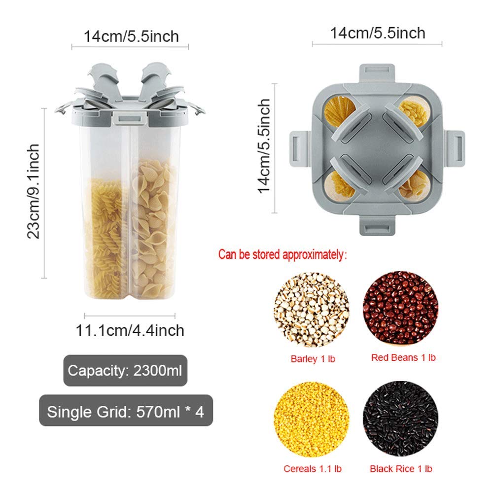 Winiaer Airtight Cereal Storage Container, Clear 2.3L Airtight Kitchen Food Storage Container With Lids And Compartments For Gra