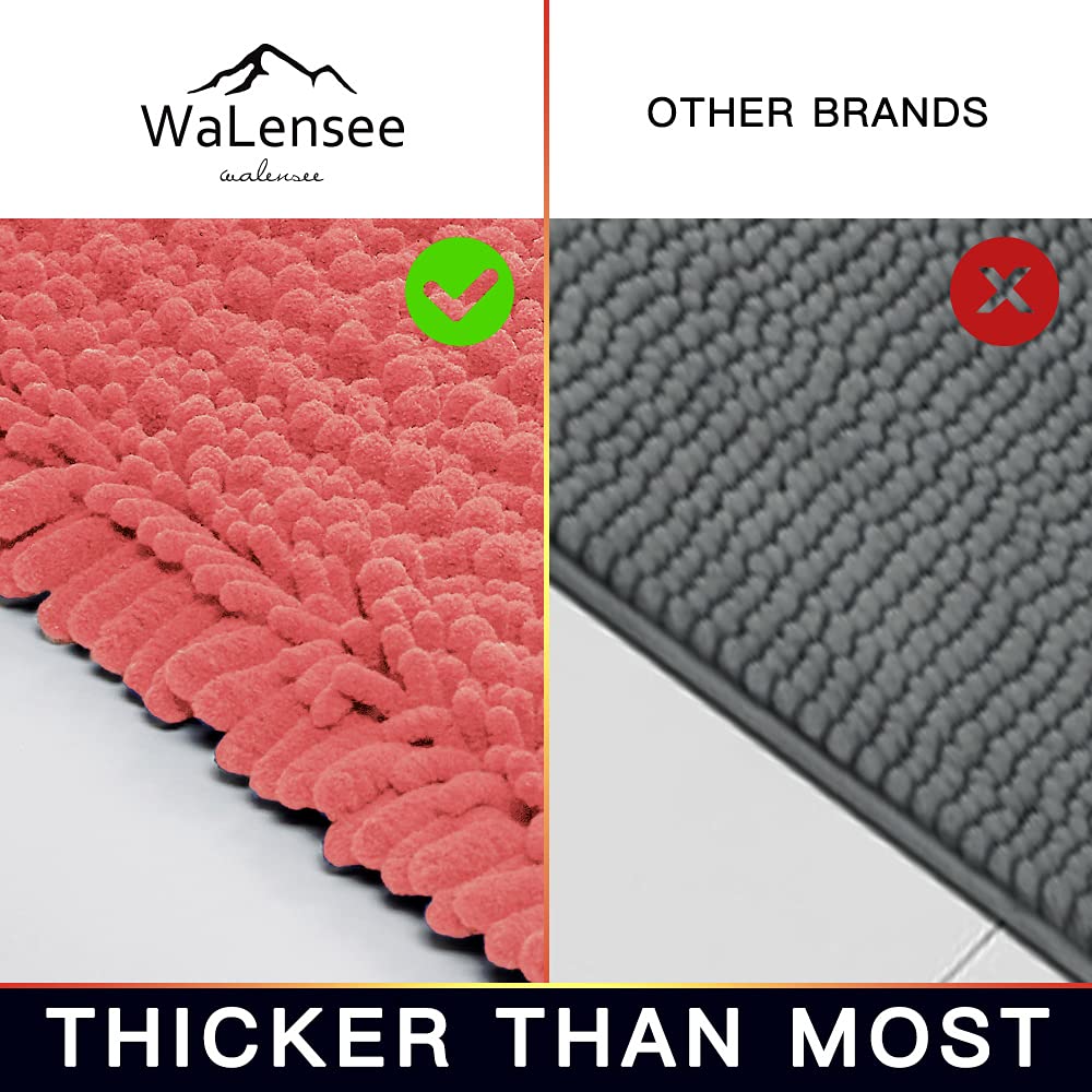 Walensee Bathroom Rug 2 Pieces Set Non Slip Bath Mat (17X24 Plus 20X32 Inch Living Coral) Water Absorbent Super Soft Shaggy Chen