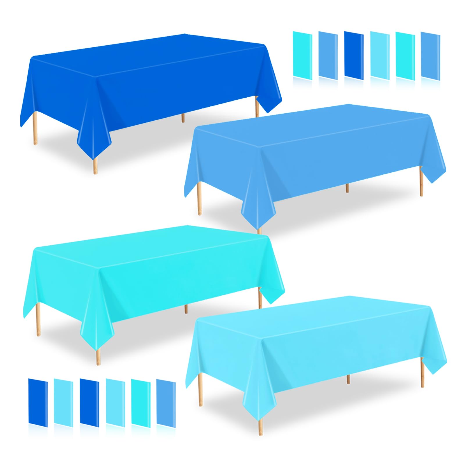 ZHIAXTON 12 Pack Blue Plastic Tablecloth, 54 X 108 Inch Ocean Theme Tablecloth, Disposable Rectangular Assorted Blue Table Cover