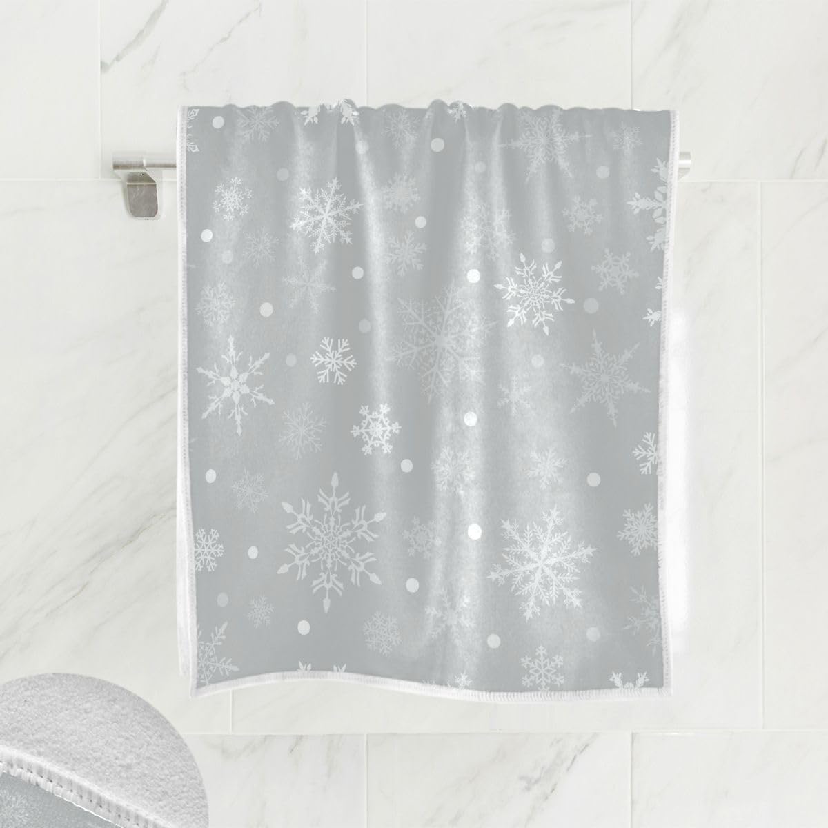 Gray Winter Snowflake Hand Bath Fingertip Towel Grey Christmas Kitchen Towel Xmas Snow White Bathroom Faucet Towel Set Highly Ab