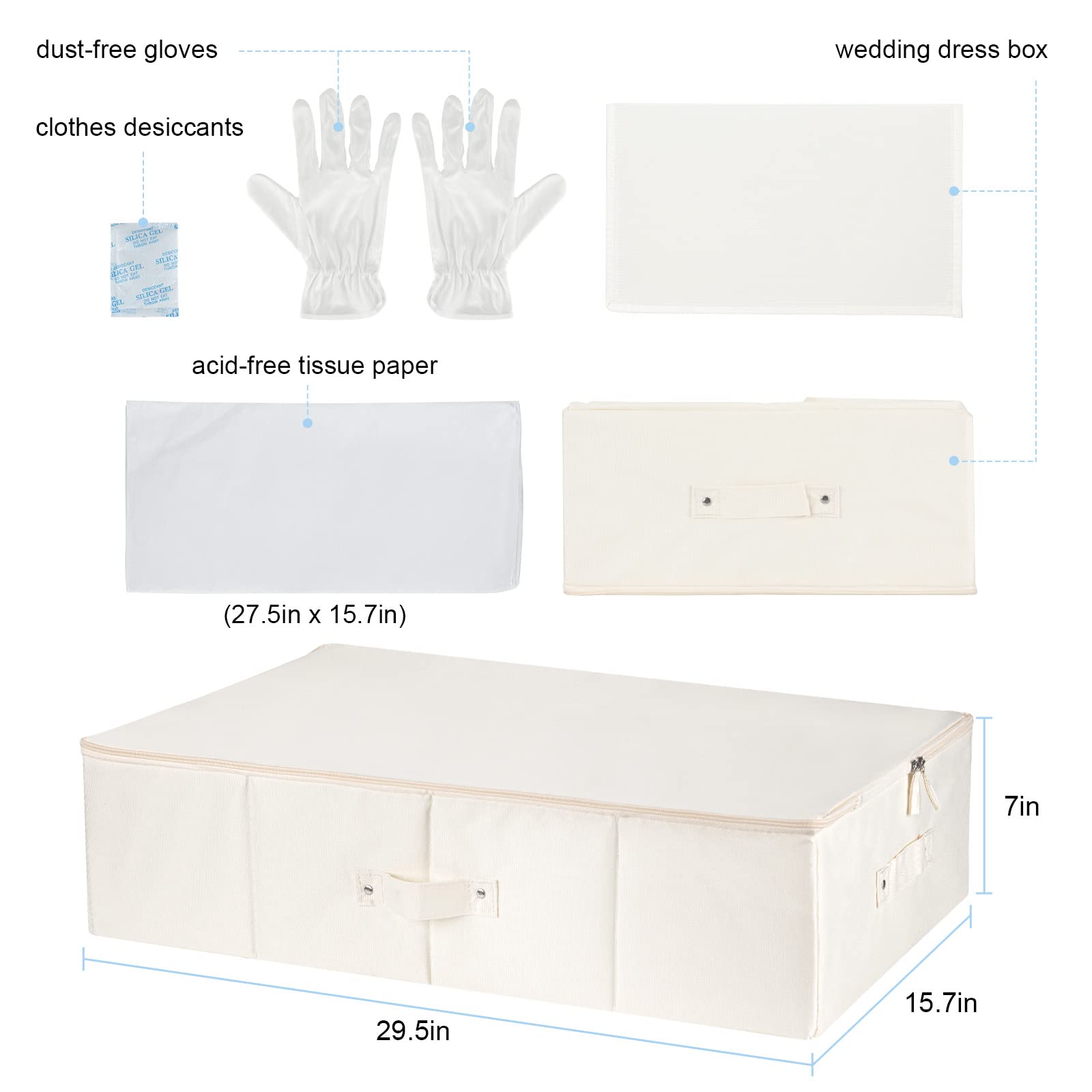 Wedding Dress Storage Box - Wedding Dress Preservation Box with 20 Sheets of Acid Free Tissue Paper for Storage Wedding Dress St