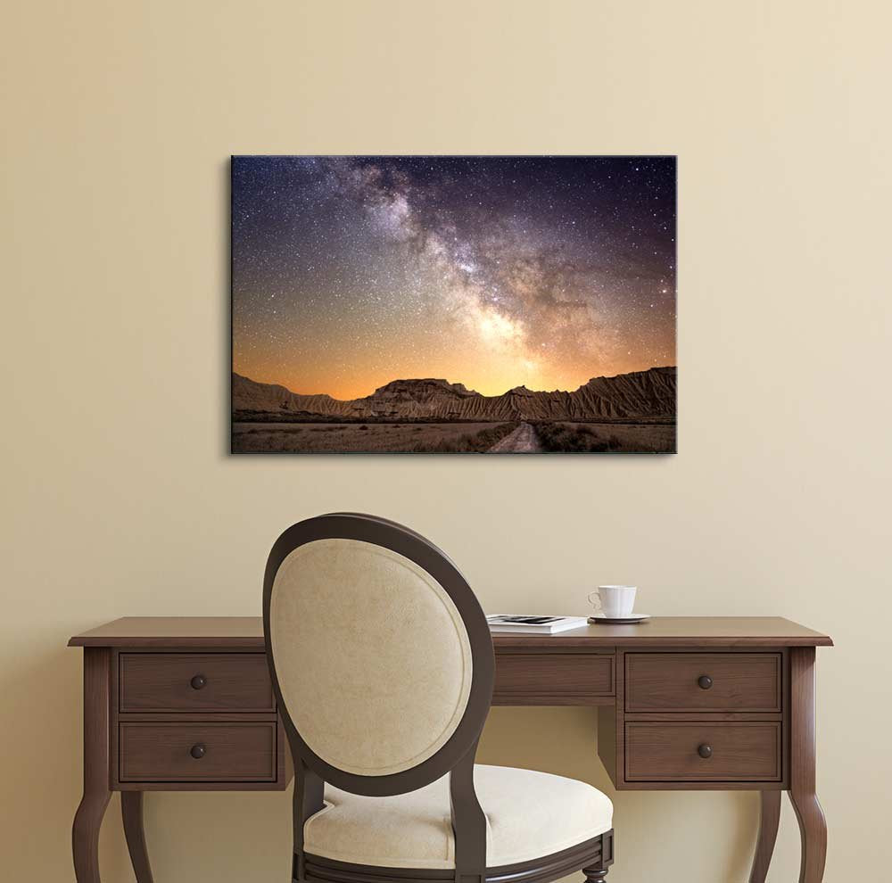 Beautiful Night View Milky Way Galaxy Over The Desert Of Bardenas Spain - Canvas Art Wall Art - 12'' X 18''