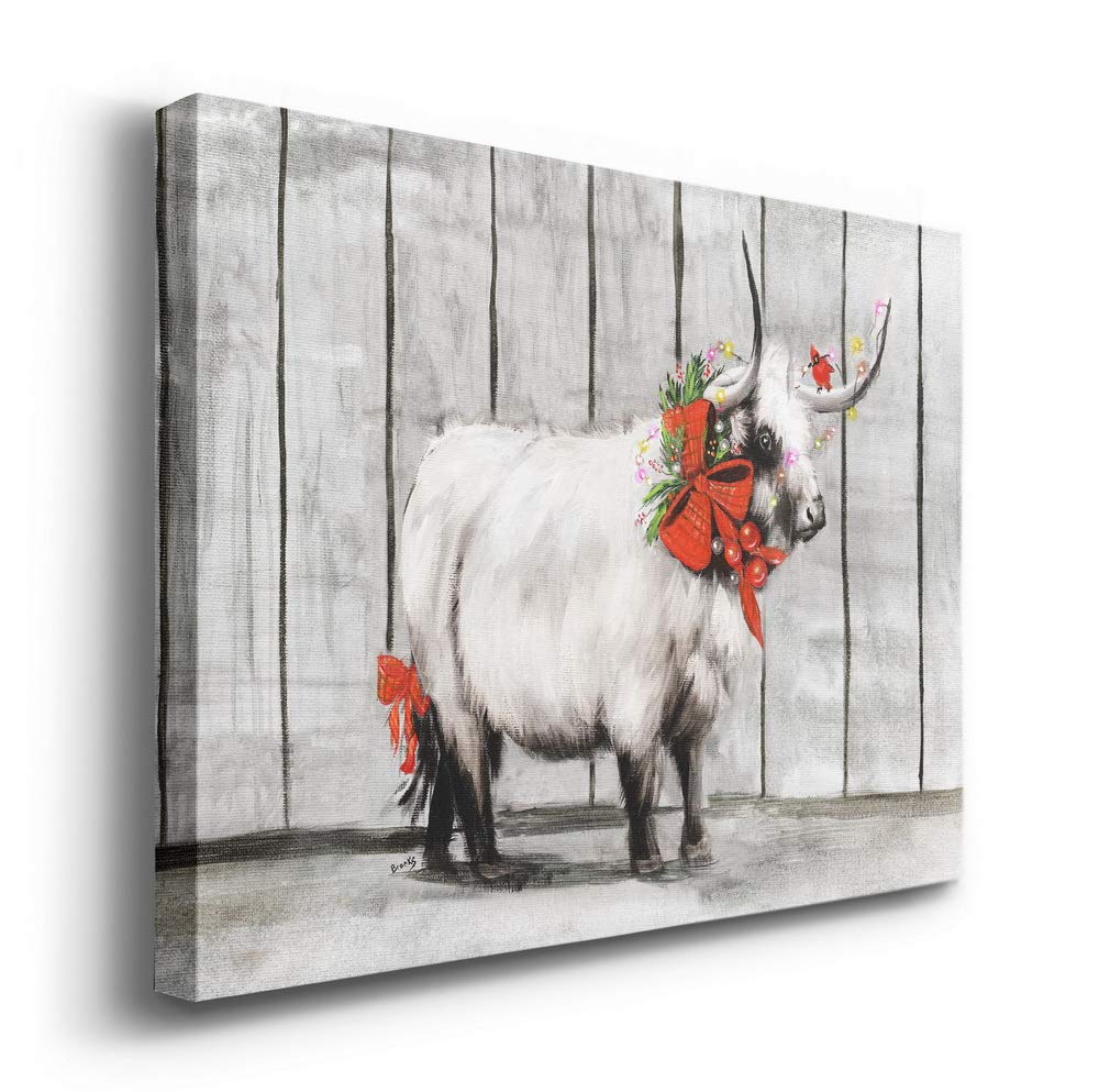 Renditions Gallery Canvas Nature Wall Art Paintings & Prints Artwork Winter Red Bow Cattle Glam Modern Festival Wall Hanging Dec