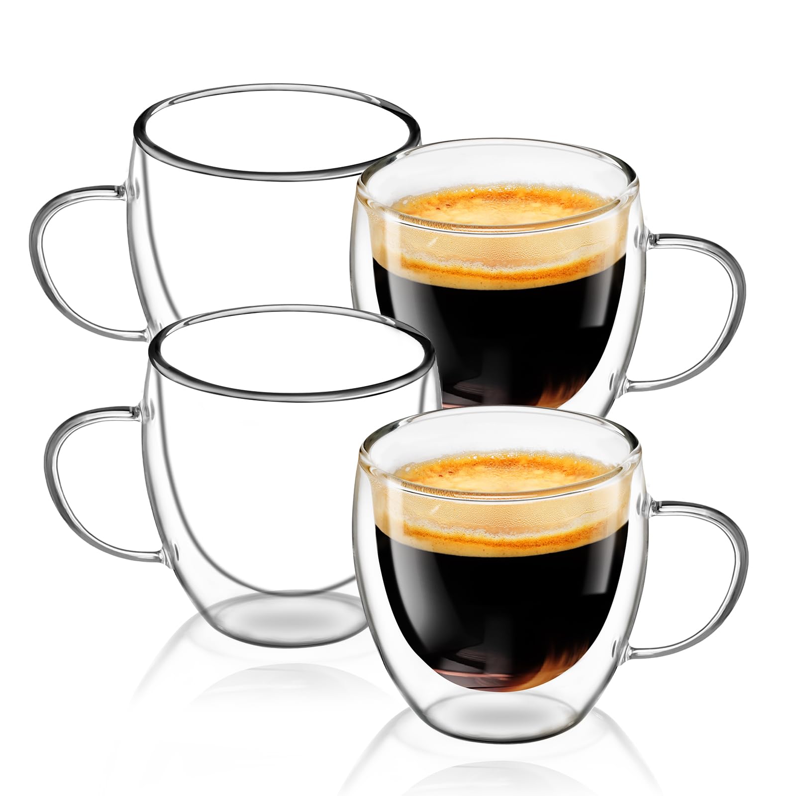 Espresso Cups Set of 4, 5oz Espresso Shot Glass Double Walled Coffee Cups