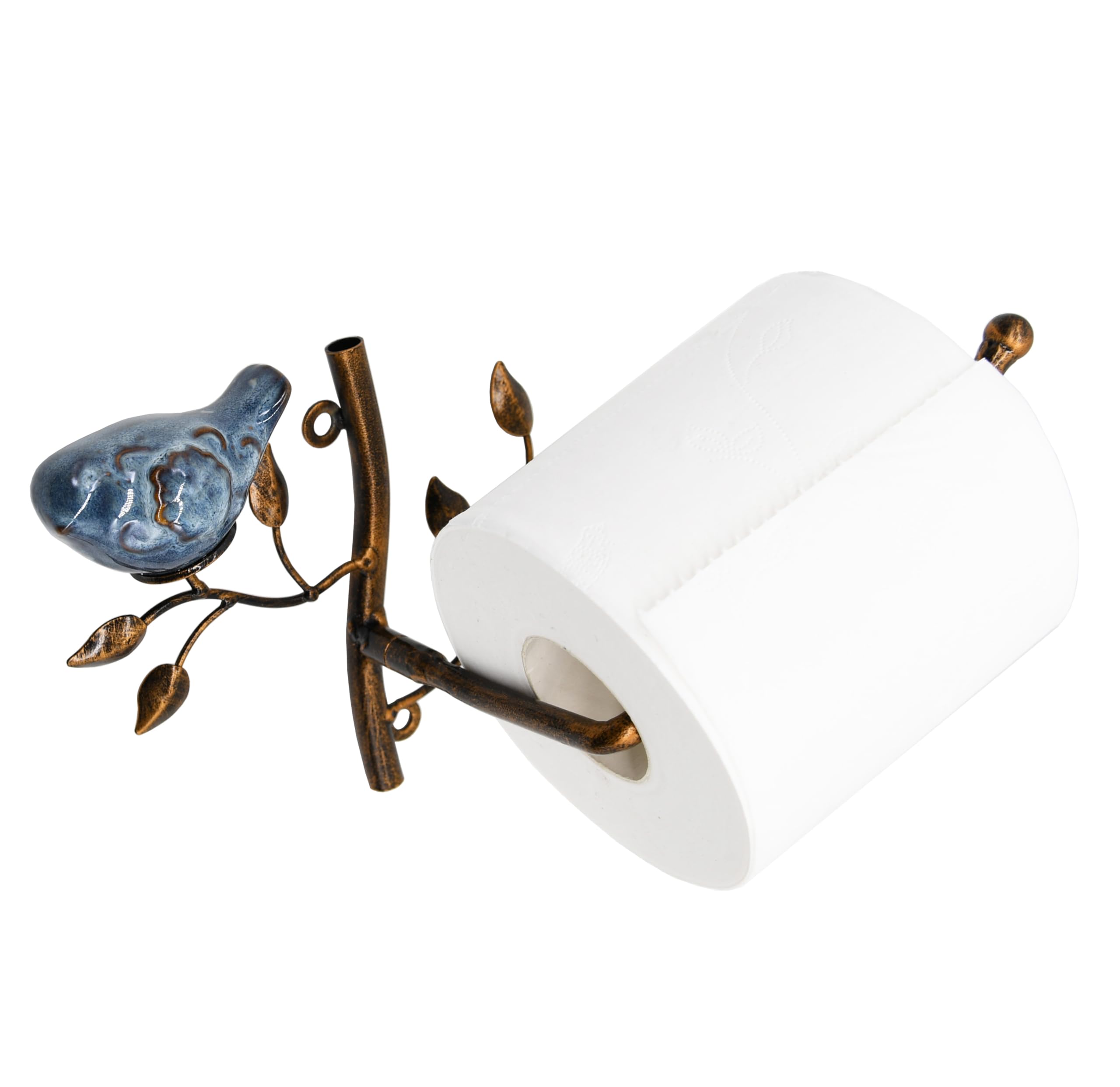 Owlgift Wall Mounted Metal Toilet Tissue Holder W/Ceramic Bird, Roll Organizer For Bathroom - Bronze