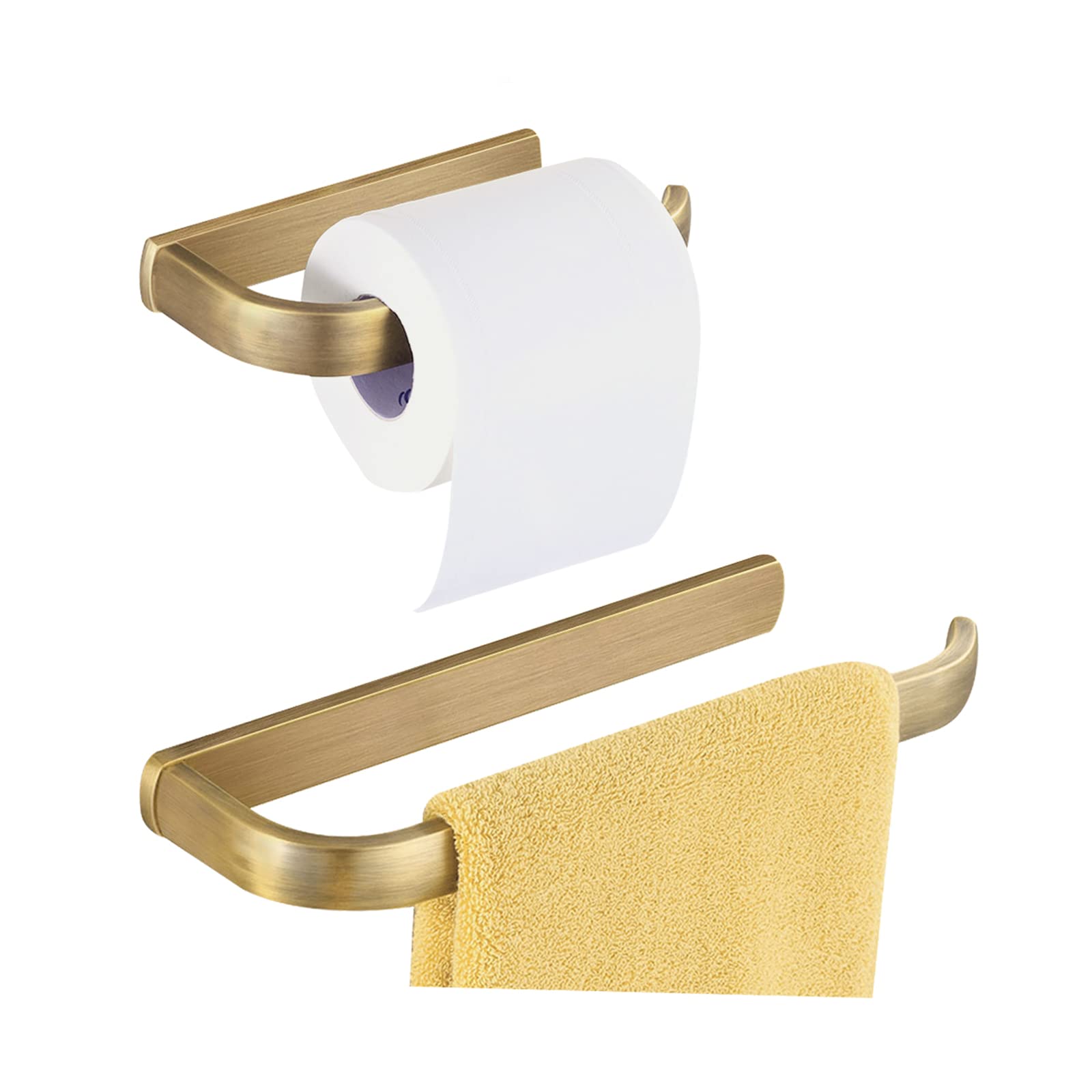 Bigbig Home Antique Toilet Paper Holder Set, Brushed Brass Towel Holder For Bathroom, Rustic Towel Ring Wall Mounted Vintage