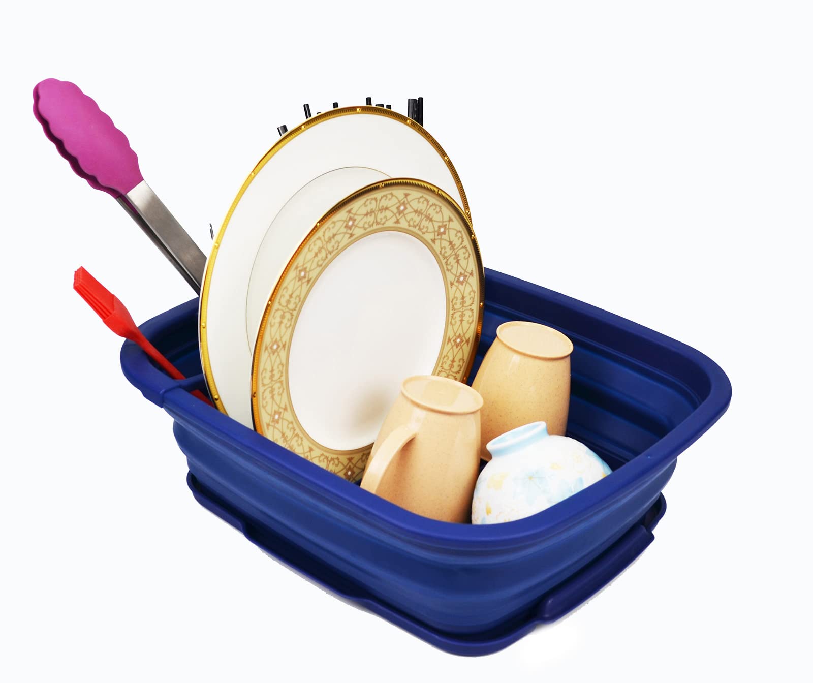 Sammart 8L (2.11Gallons) Collapsible Dish Drainer With Drainer Board - Foldable Drying Rack Set - Portable Dinnerware Organizer