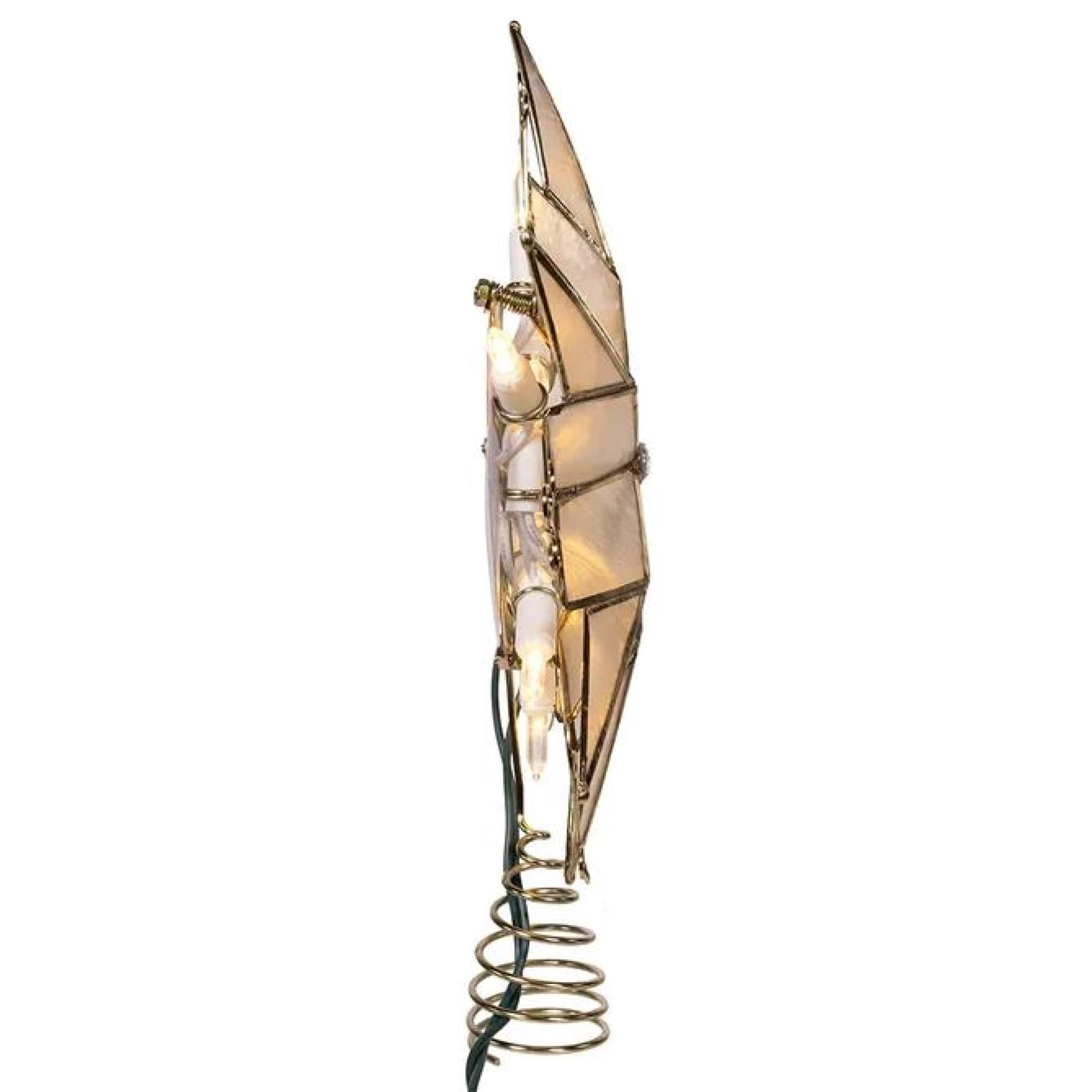 Kurt Adler 10-Light LED Brass Plated Capiz Star Tree Topper, 6-Point with Scroll Design