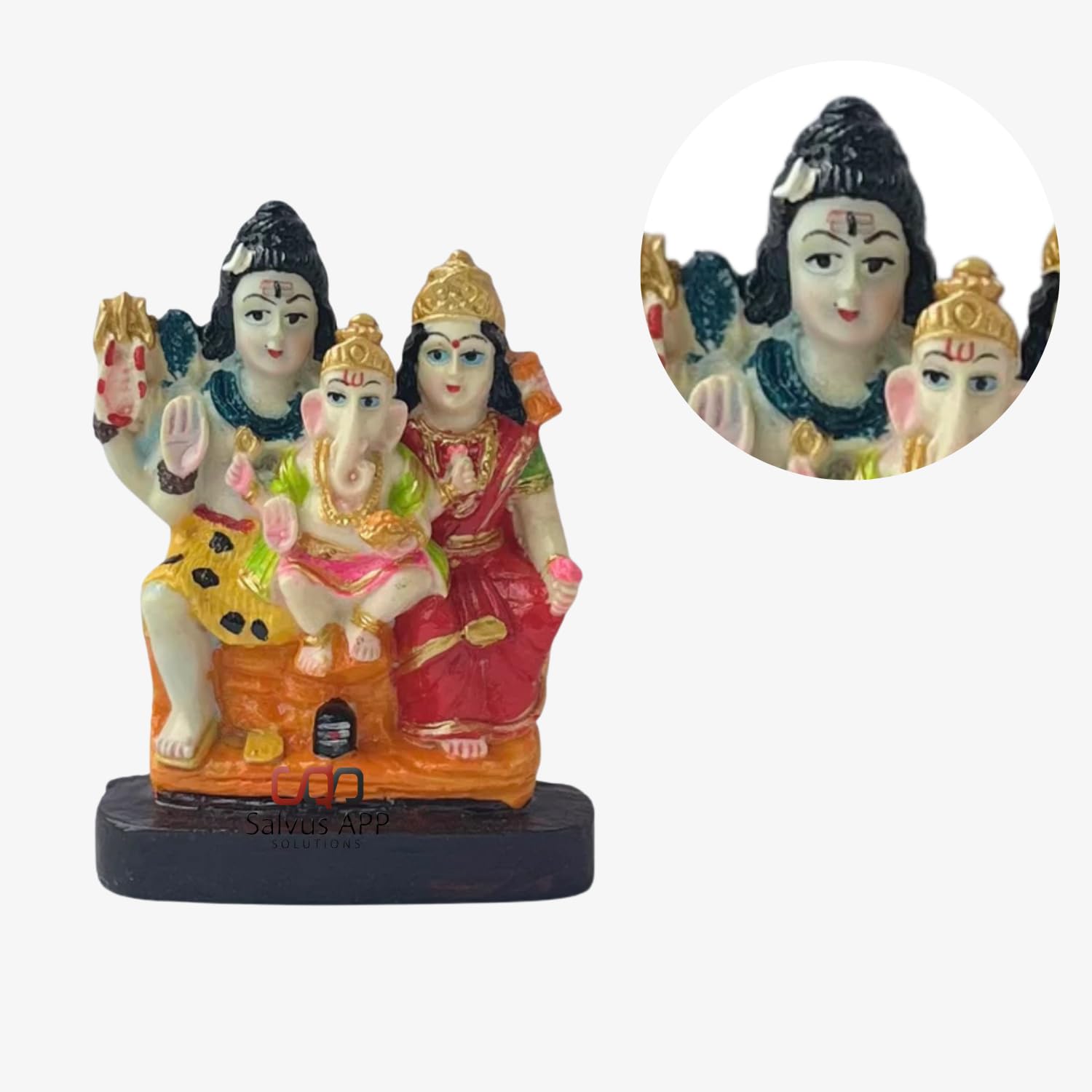 Salvus App SOLUTIONS Marble Powder Shiva Parvati and Ganesh Murti (11x7 cm, Multicolour)