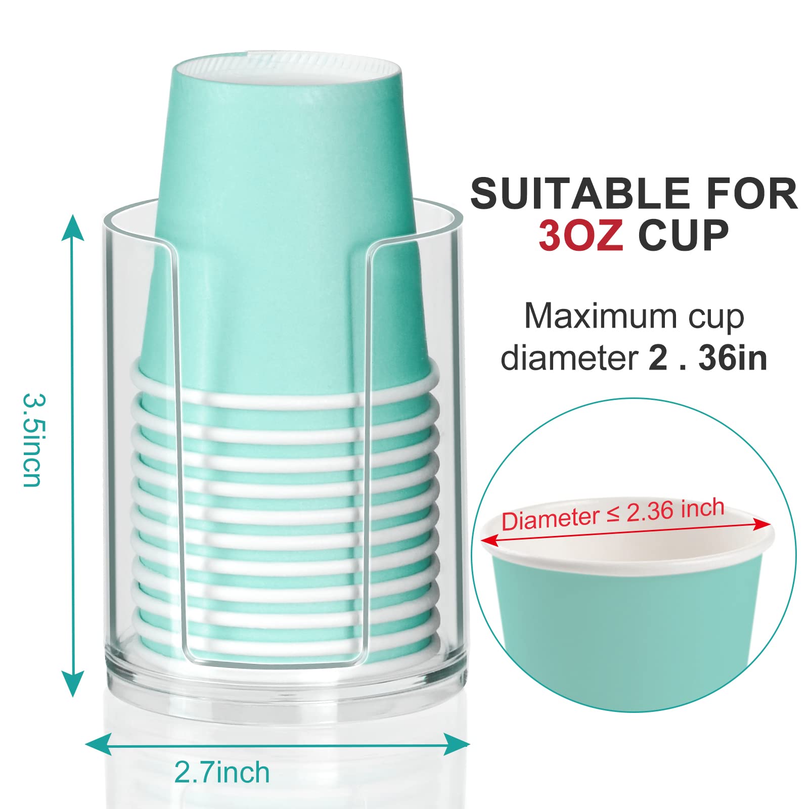 Bathroom Cup Dispenser, Disposable Mouthwash Cups Holder Fit 3Oz-4Oz Small Paper Cups, Clear Plastic Cup Dispenser For Bathroom