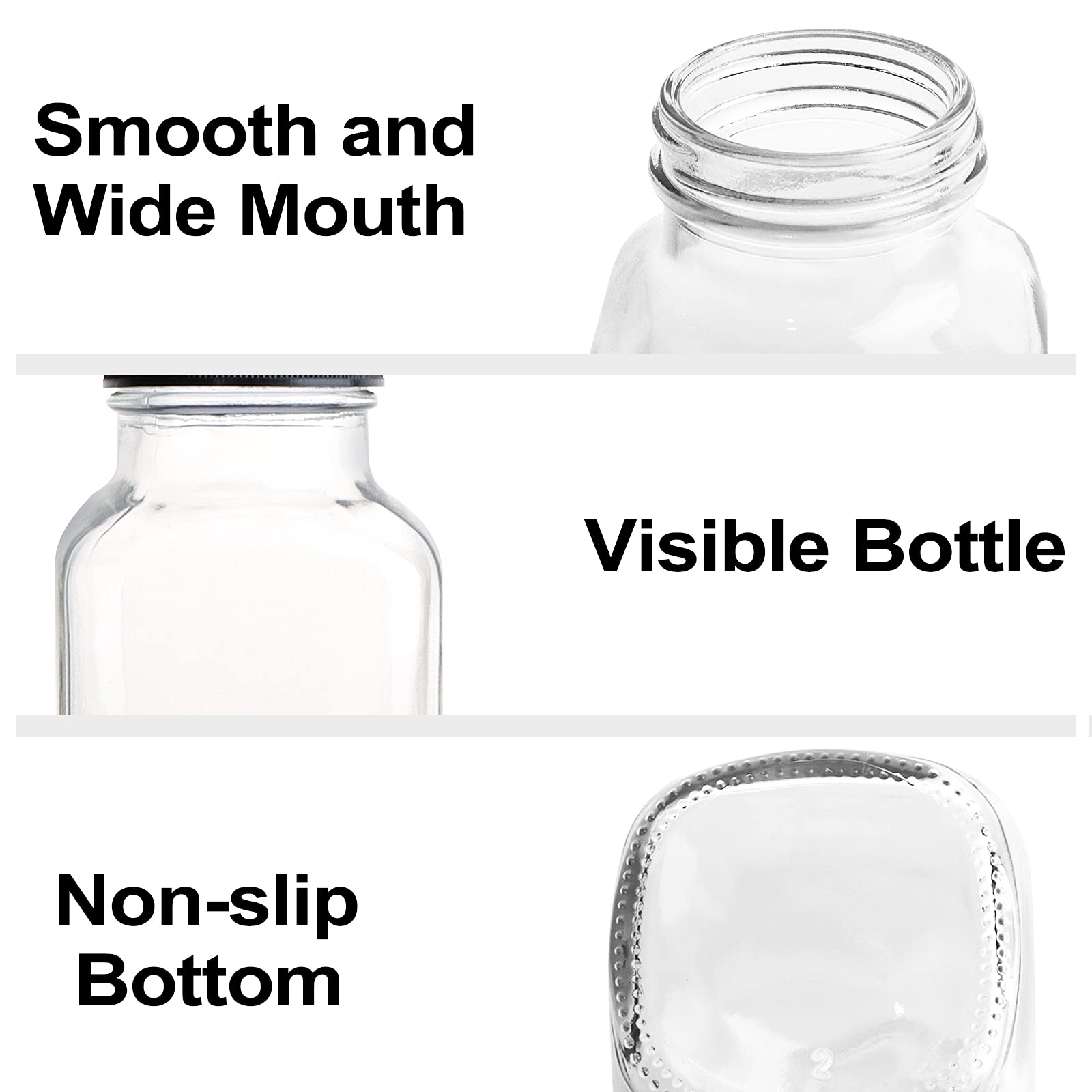 Hingwah 16 Oz Glass Drink Bottles, Set Of 12 Vintage Glass Water Bottles With Lids, Great For Storing Juices, Milk, Beverages, K