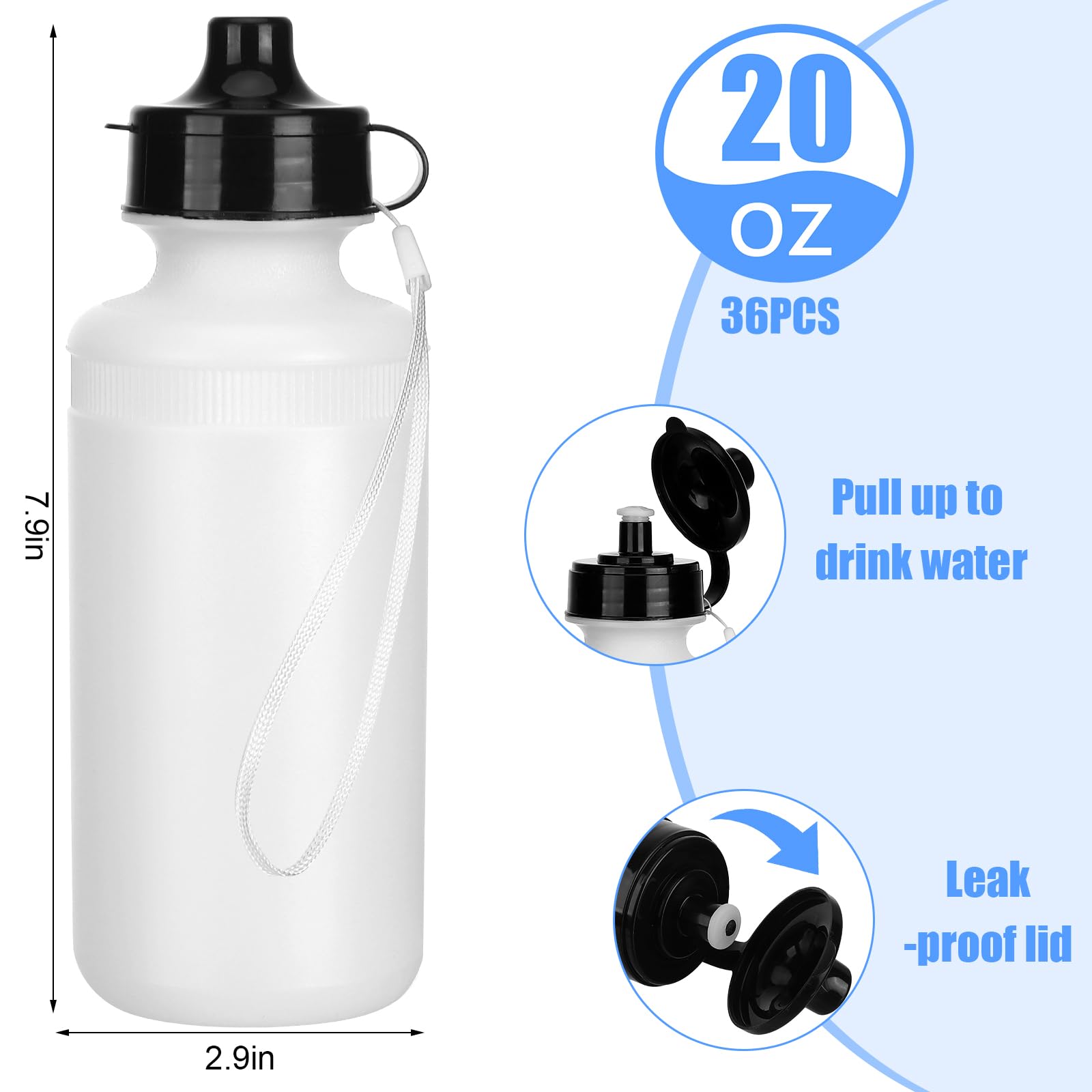 Zubebe 36 Pcs Reuasble Water Bottles Bulk Operation Christmas Gifts 20 Oz Squeeze Diy Water Bottles With Nylon Strap For Hallowe